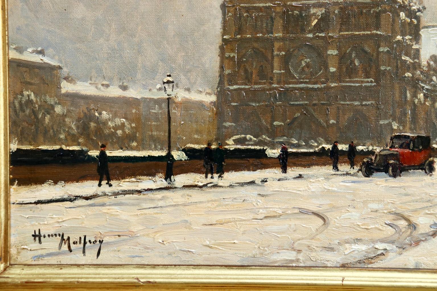 Notre Dame sur la neige - Paris - Figures in Winter Landscape by Henry Malfroy 1