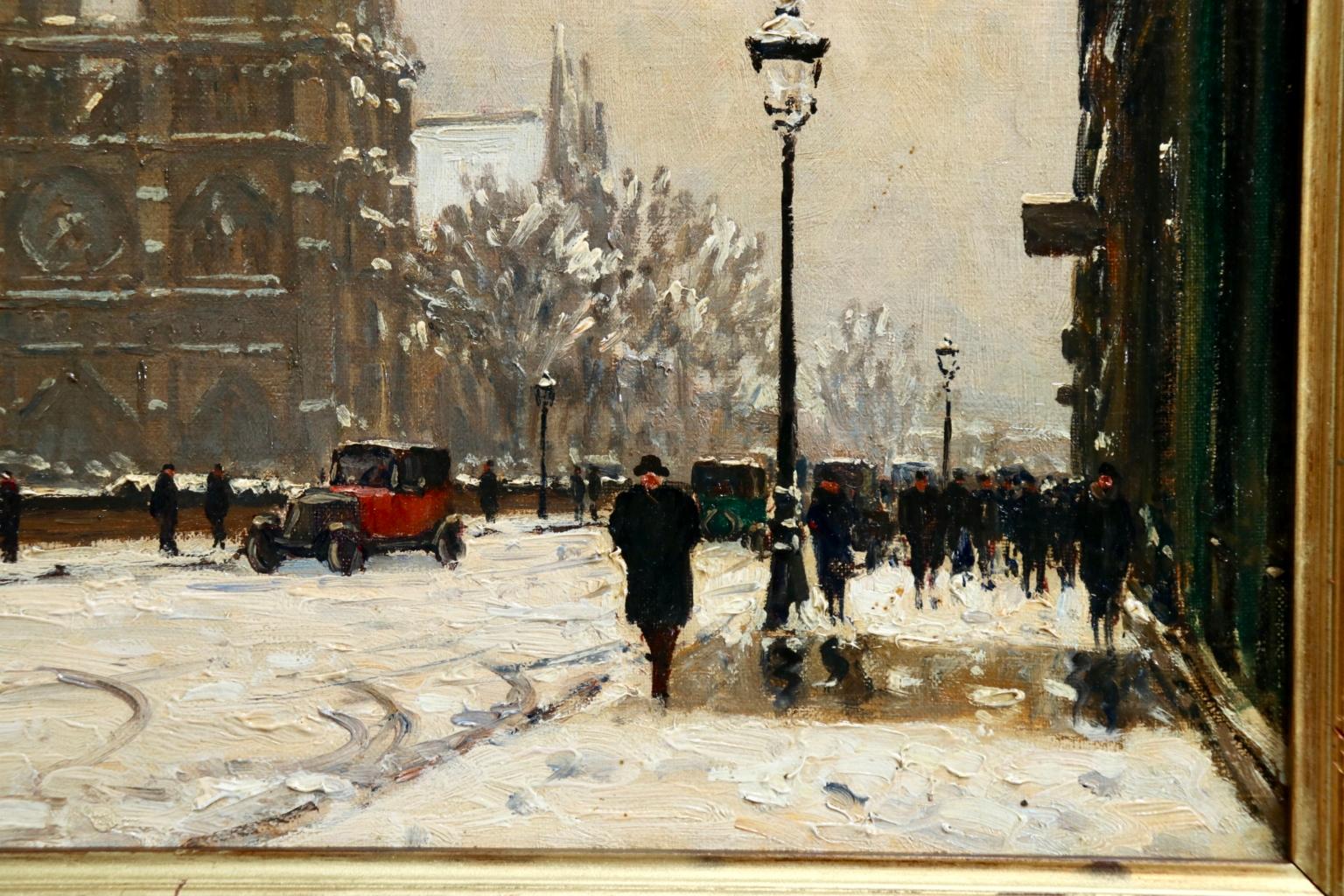 Notre Dame sur la neige - Paris - Figures dans un paysage d'hiver par Henry Malfroy 6