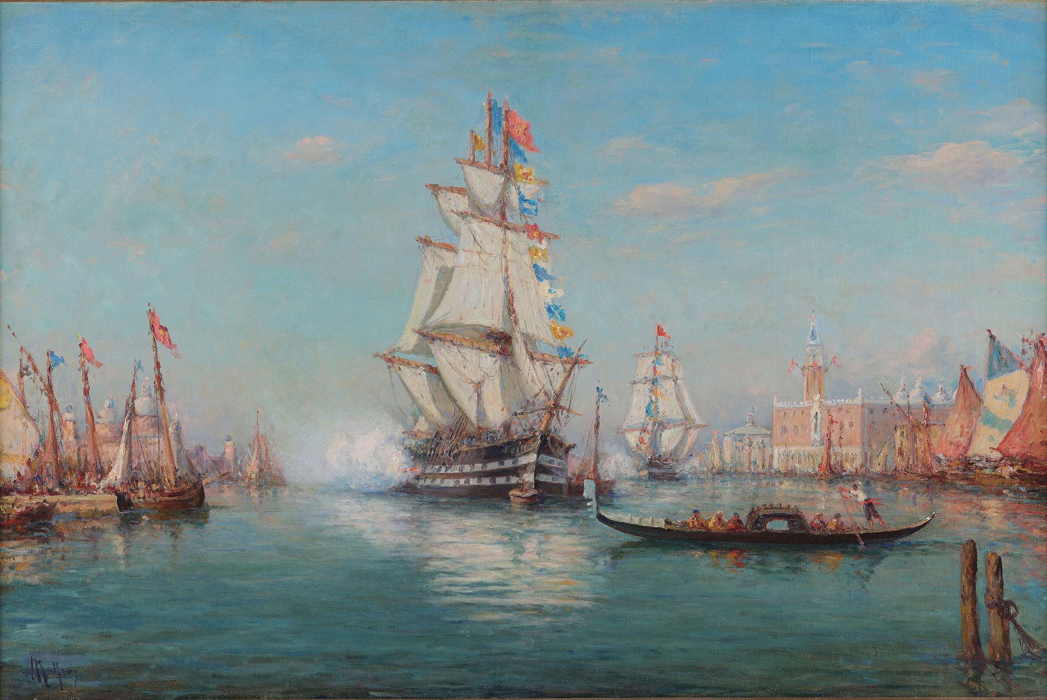'Salut De Venice' The Homecoming . Venice - Painting by Henry Malfroy