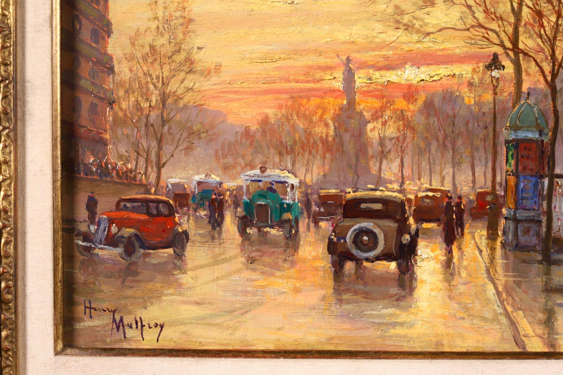 Sunset - Paris - Post Impressionist Oil, Figutres in Cityscape by Henry Malfroy 9