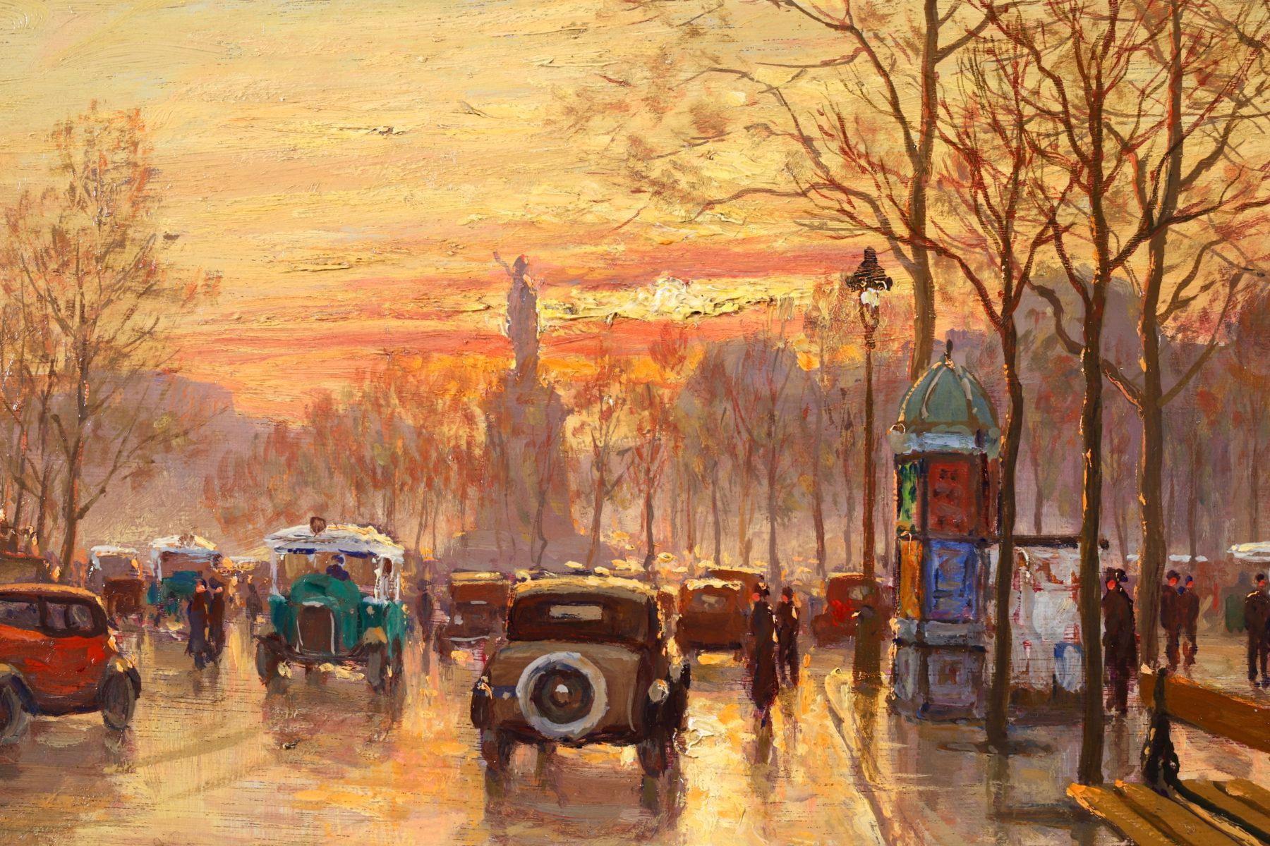 Sunset - Paris - Post Impressionist Oil, Figutres in Cityscape by Henry Malfroy 10