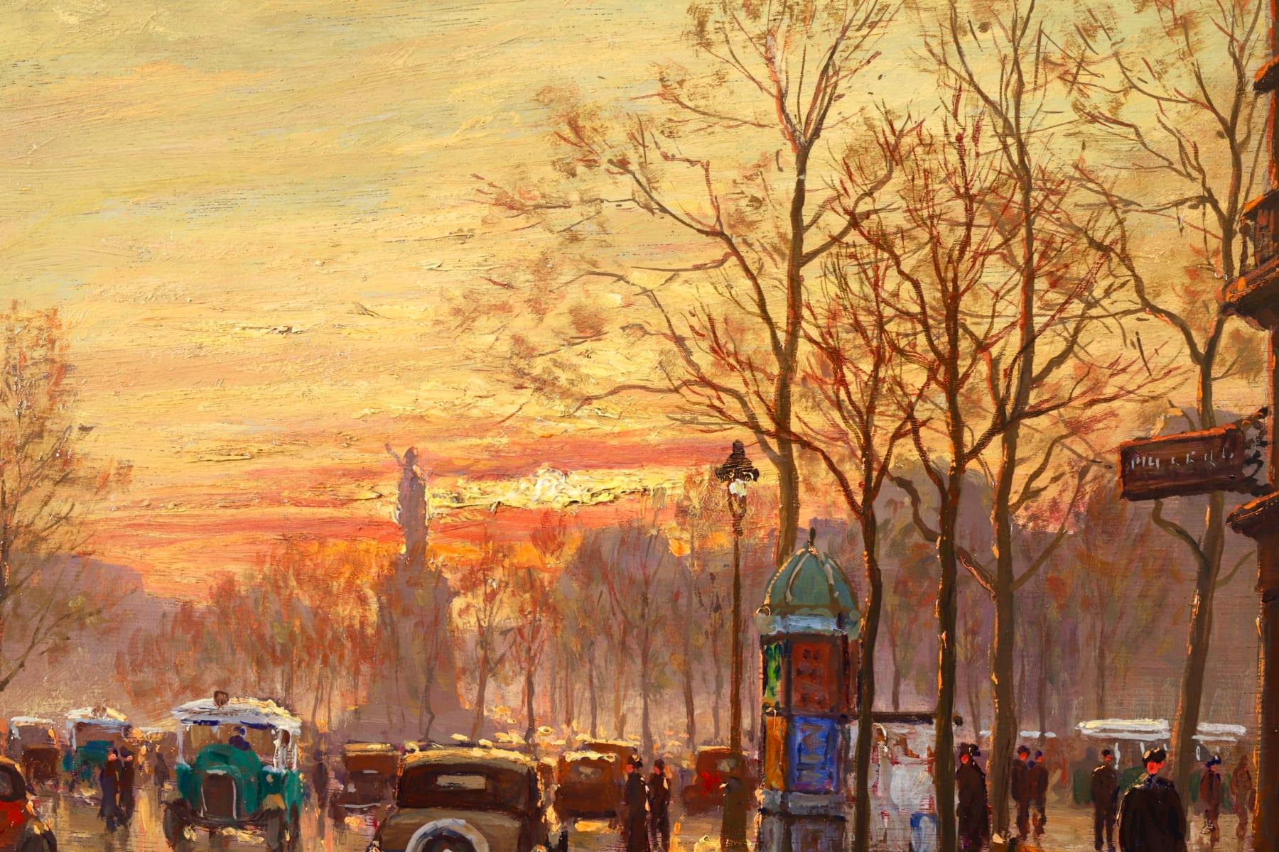 Sunset - Paris - Post Impressionist Oil, Figutres in Cityscape by Henry Malfroy 2