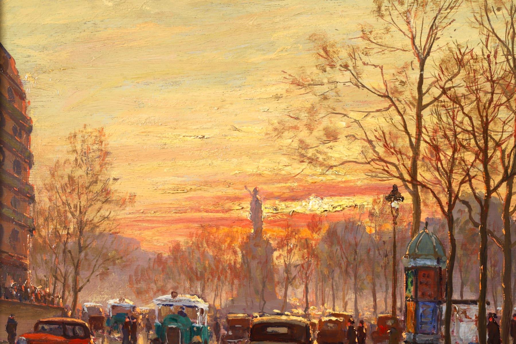 Sunset - Paris - Post Impressionist Oil, Figutres in Cityscape by Henry Malfroy 3