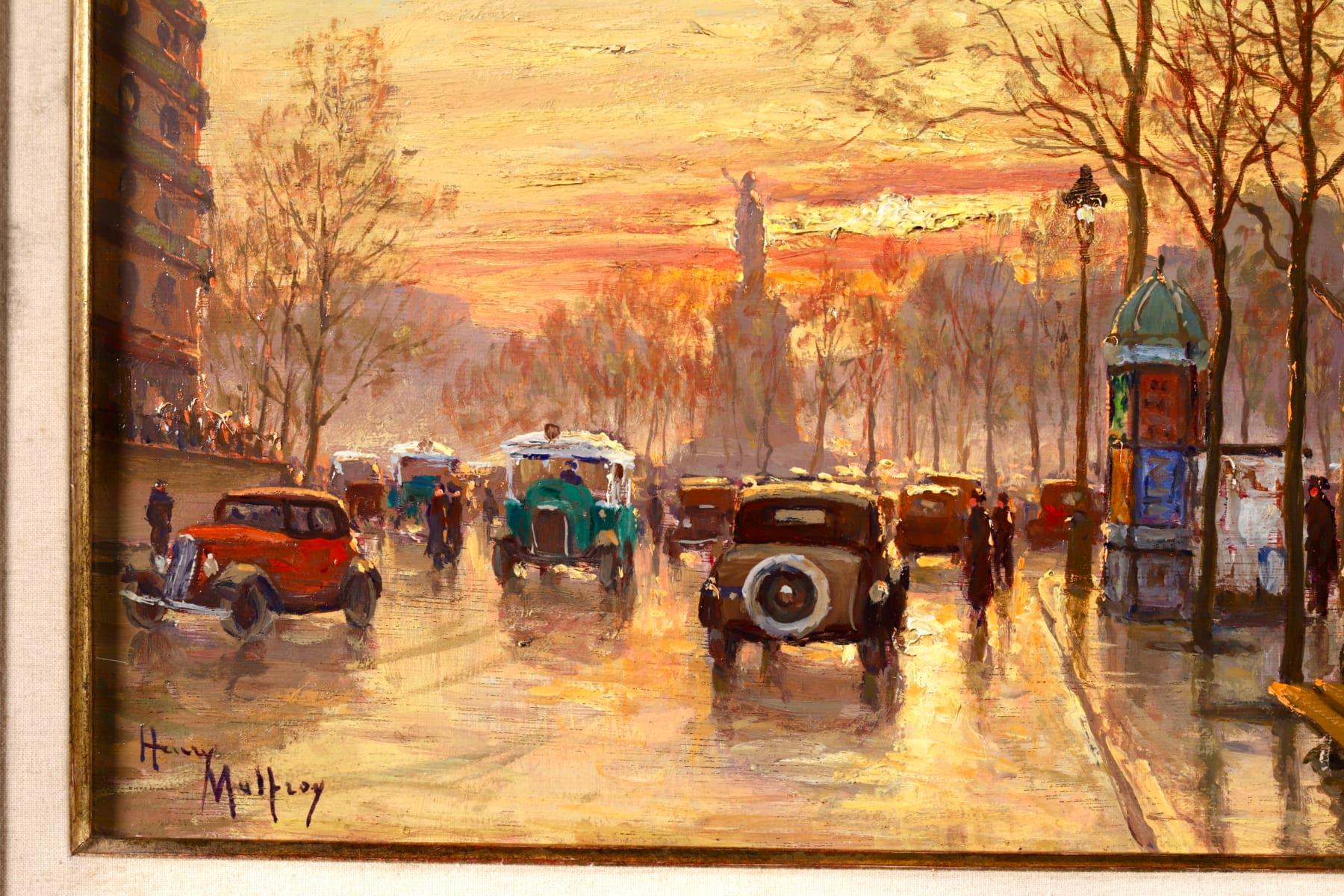 Sunset - Paris - Post Impressionist Oil, Figutres in Cityscape by Henry Malfroy 4