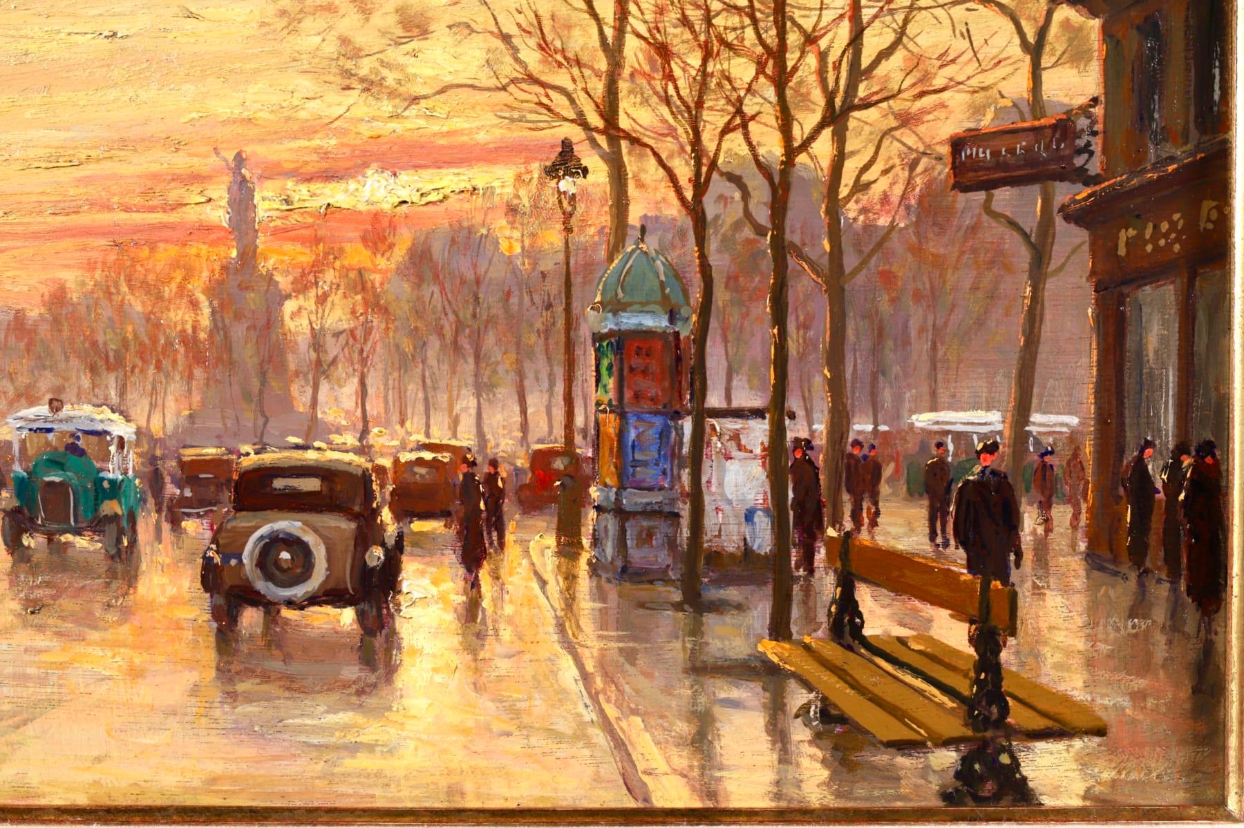Sunset - Paris - Post Impressionist Oil, Figutres in Cityscape by Henry Malfroy 6