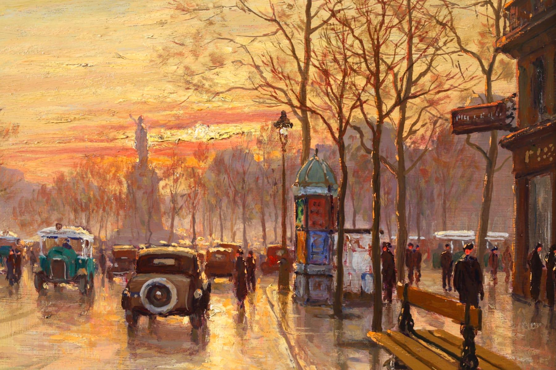 Sunset - Paris - Post Impressionist Oil, Figutres in Cityscape by Henry Malfroy 7