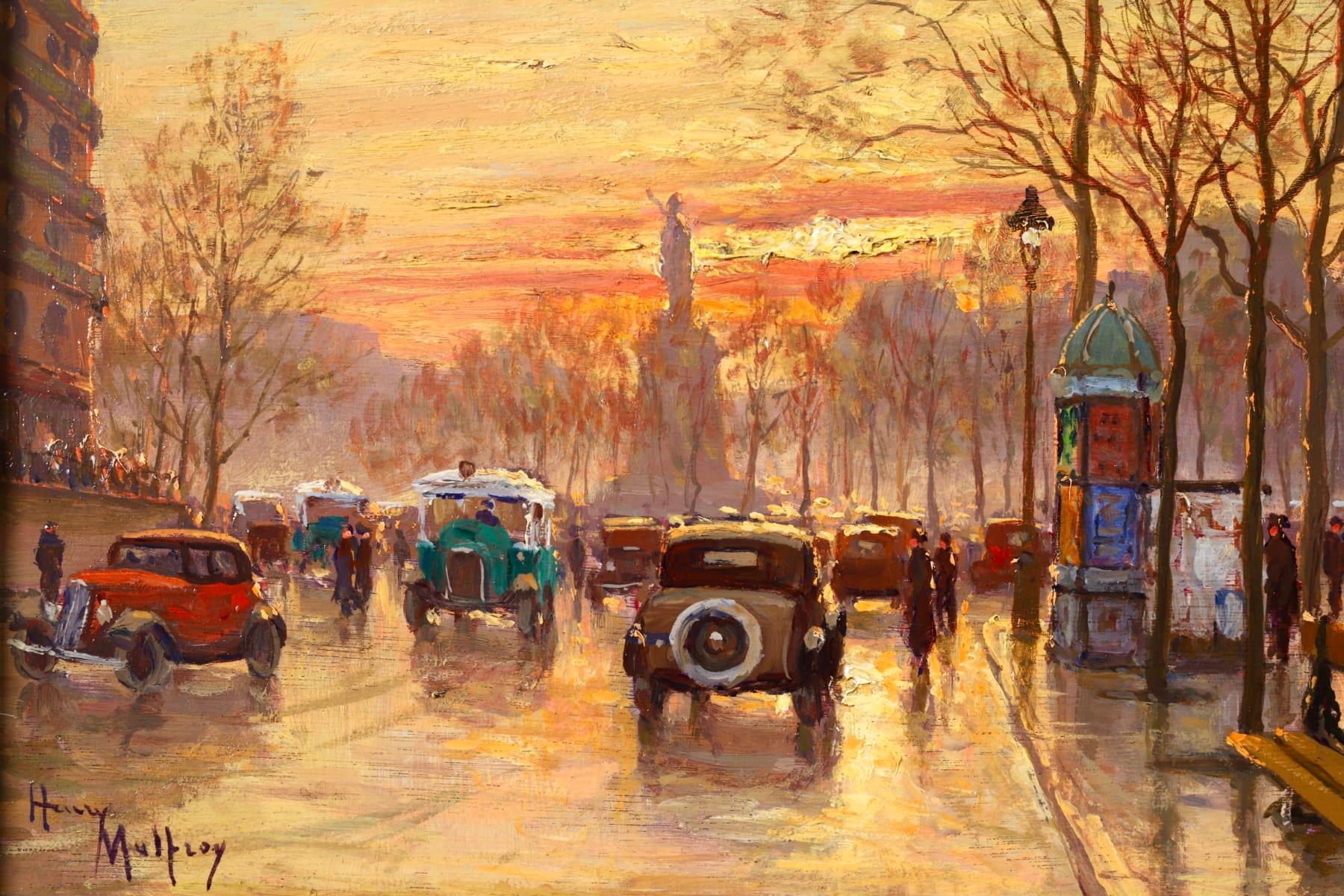 Sunset - Paris - Post Impressionist Oil, Figutres in Cityscape by Henry Malfroy 8