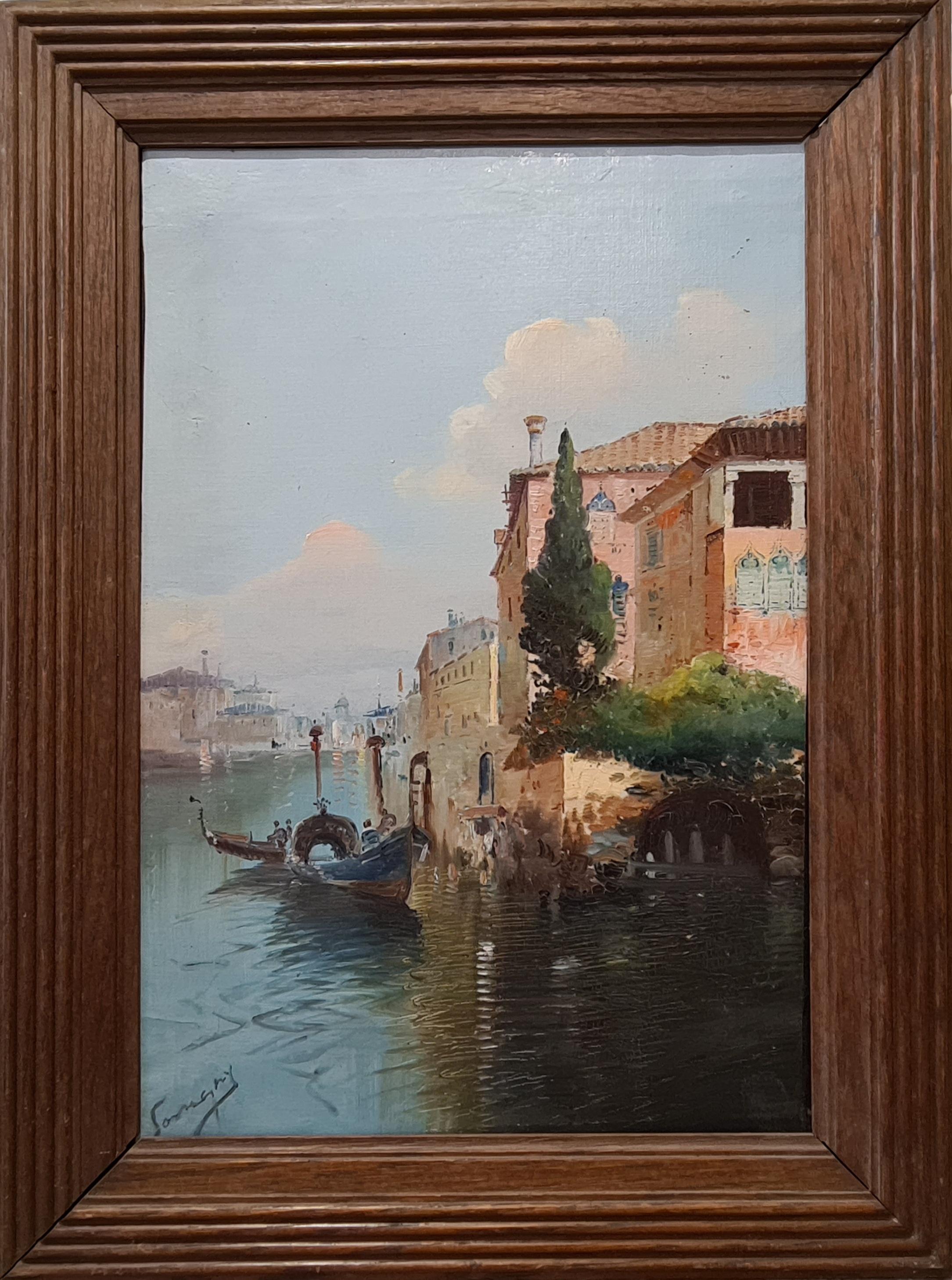 Le Grand Canal et Santa Maria Della Salute, Venise. - Painting de Henry Malfroy-Savigny