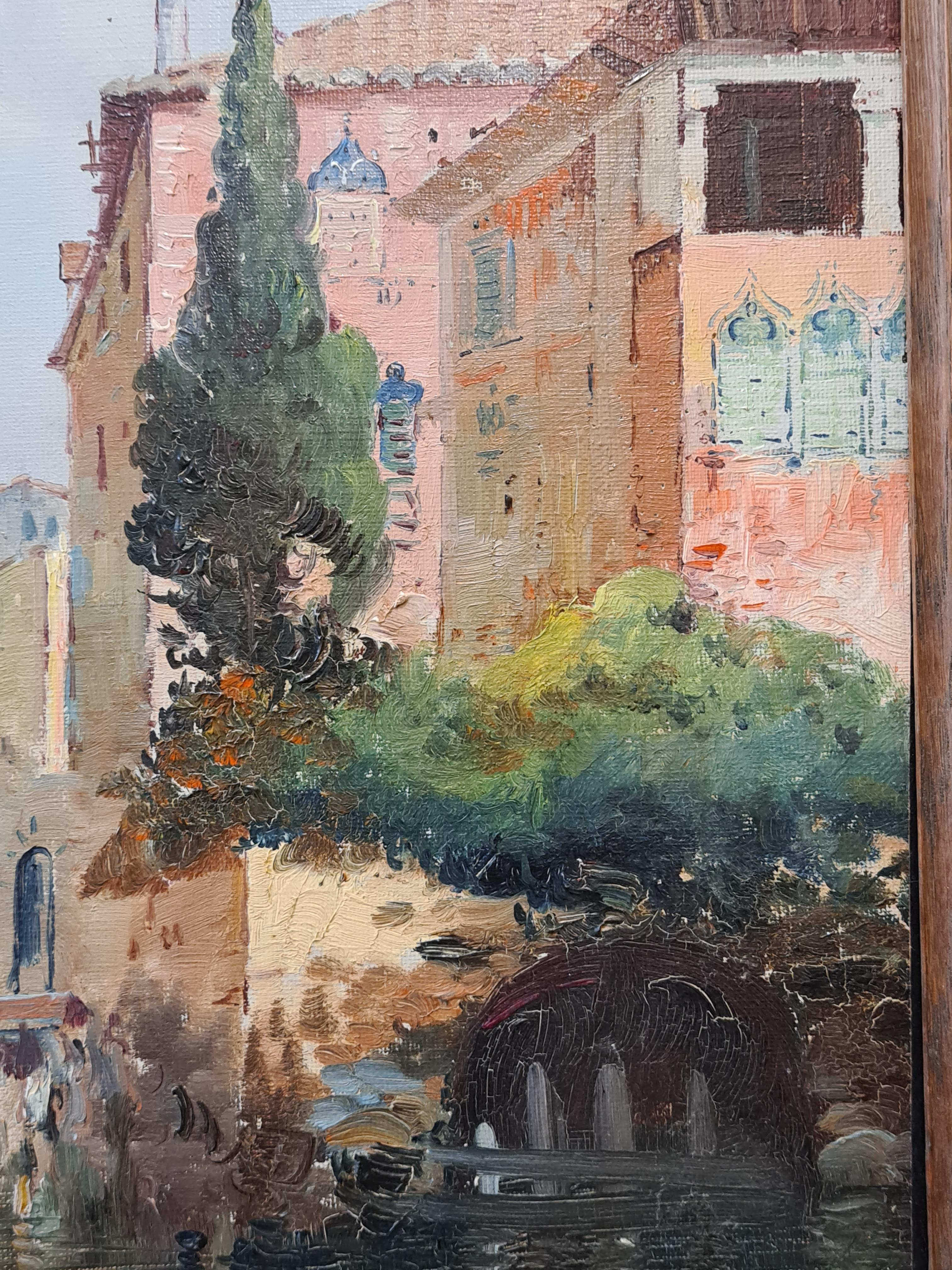 Le Grand Canal et Santa Maria Della Salute, Venise. - Gris Landscape Painting par Henry Malfroy-Savigny