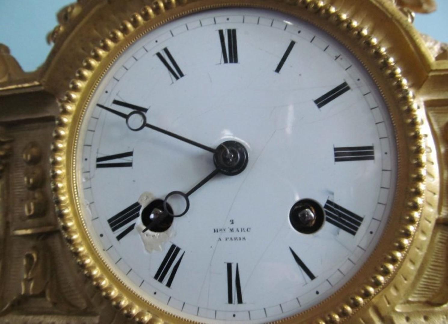 Henry Marc Mantel Clock from 1850 (Vergoldet) im Angebot