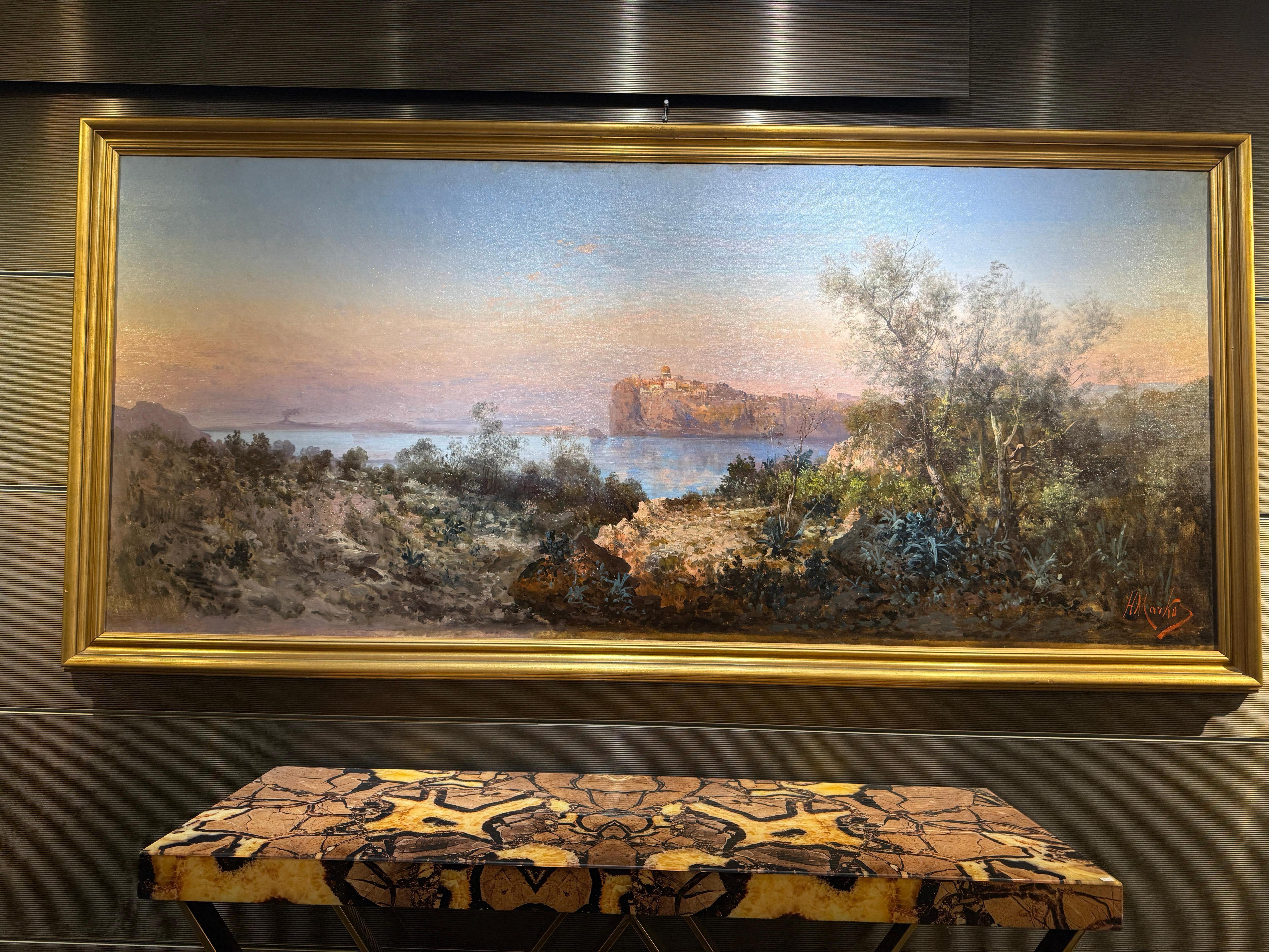 Sonnenuntergang-Landschaft mit Blick auf die Procida-Inselküste von Neapel im Angebot 10