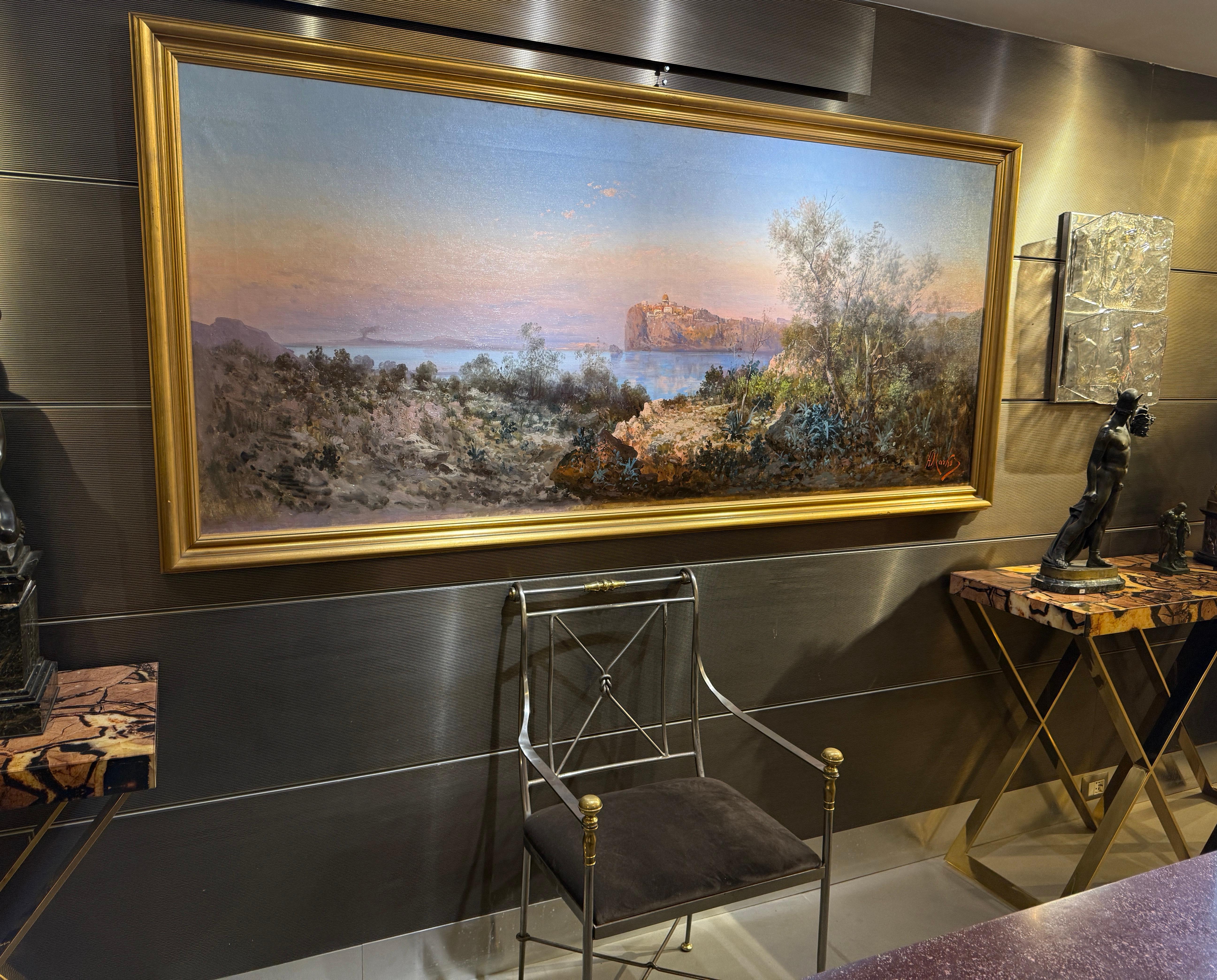 Paisaje al atardecer con la vista de la isla Procida Bahía de Nápoles en venta 1