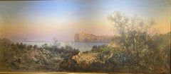 Antique Sunset Landscape With the View of Procida Island Bay of Naples