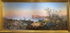 Sunset Landscape With the View of Procida Island Bay of Naples