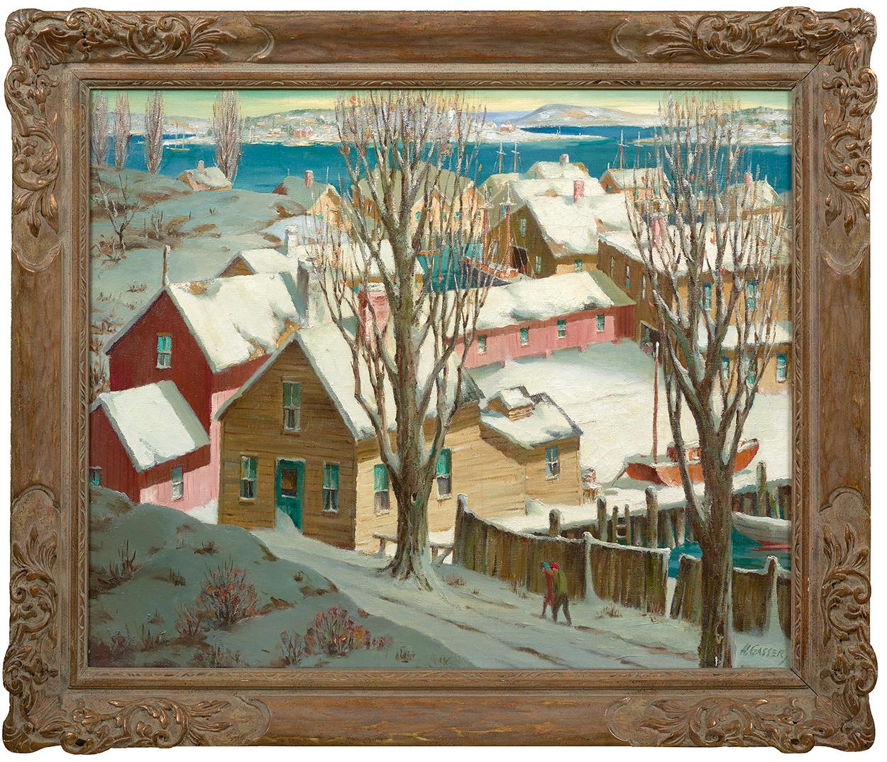 Harbor in Winter - Painting by Henry Martin Gasser