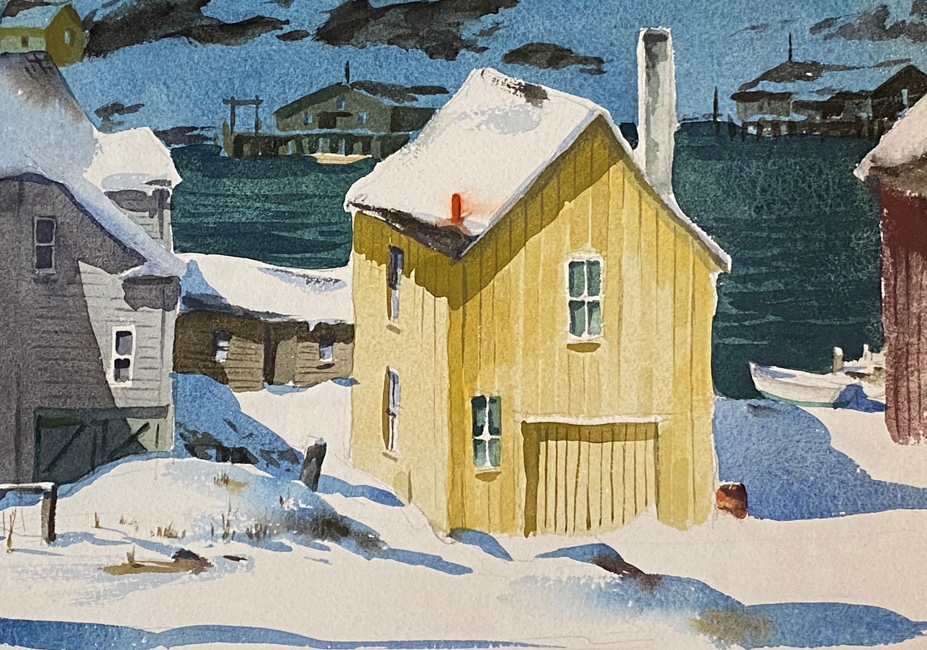 Scène côtière d'hiver - Marron Landscape Painting par Henry Martin Gasser