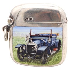 HENRY MATTHEWS 1910 Birmingham Enameled Car-Motif Vesta Case In .925 Sterling