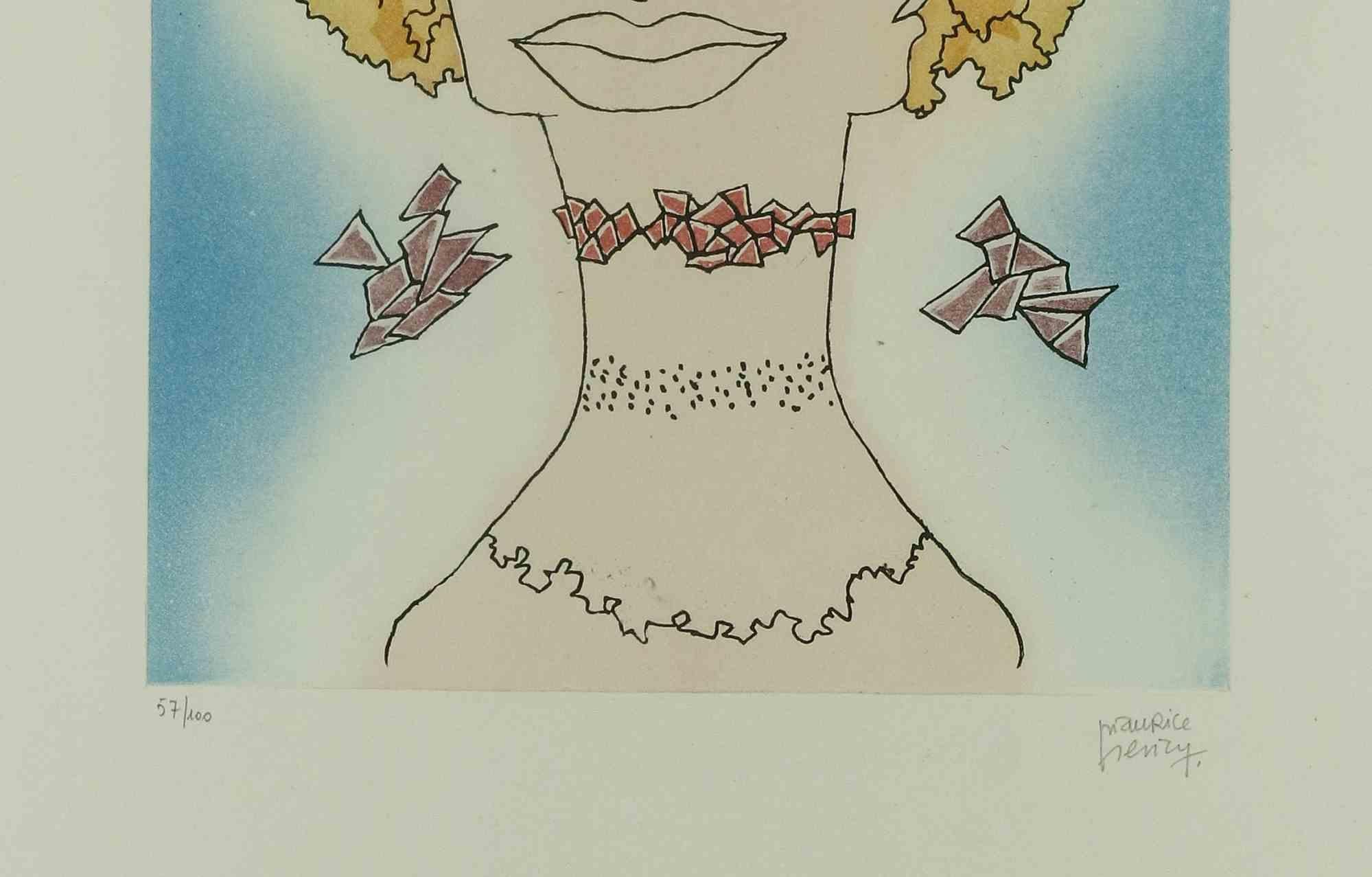 Cara - Litografía sobre papel de Henry Maurice - Años 70 en venta 2