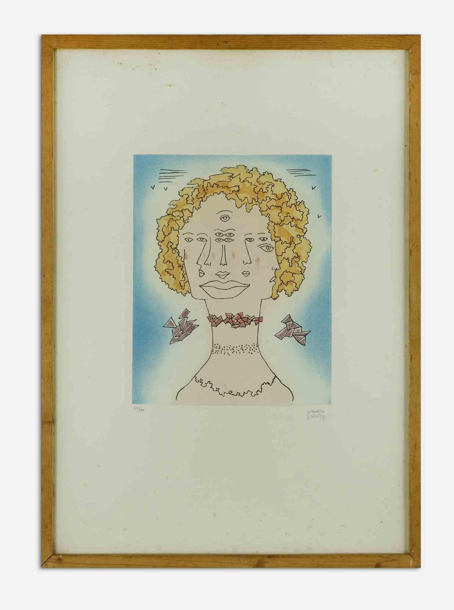Face - Lithographie sur papier d'Henry Maurice - 1970