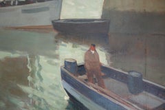 "Boats in the harbor" Britany France, Oil cm. 180 x 95