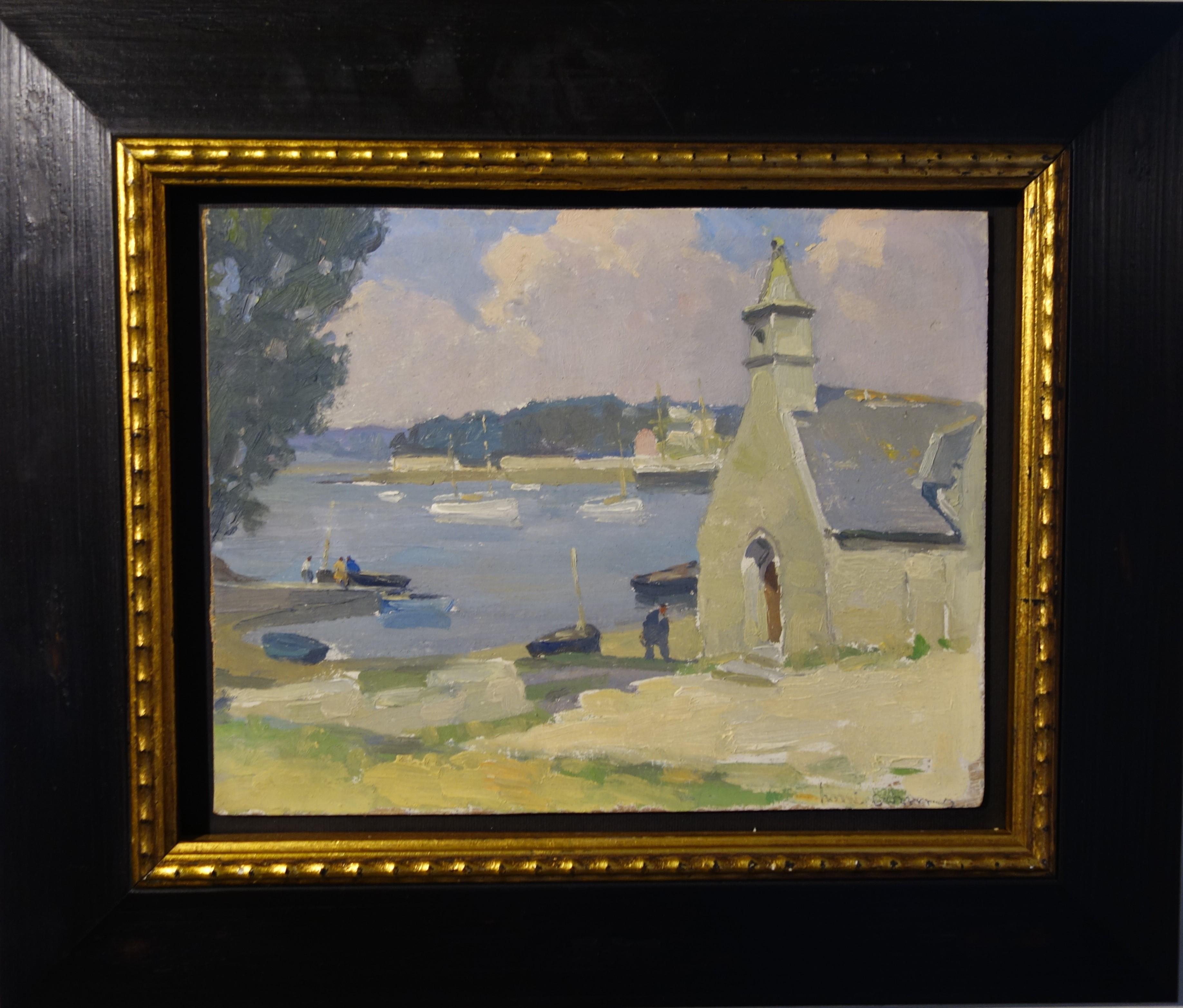 Henry Maurice CAHOURS Figurative Painting - "Country of northern France " Bretania, sea  oil cm. 32 x 24 
