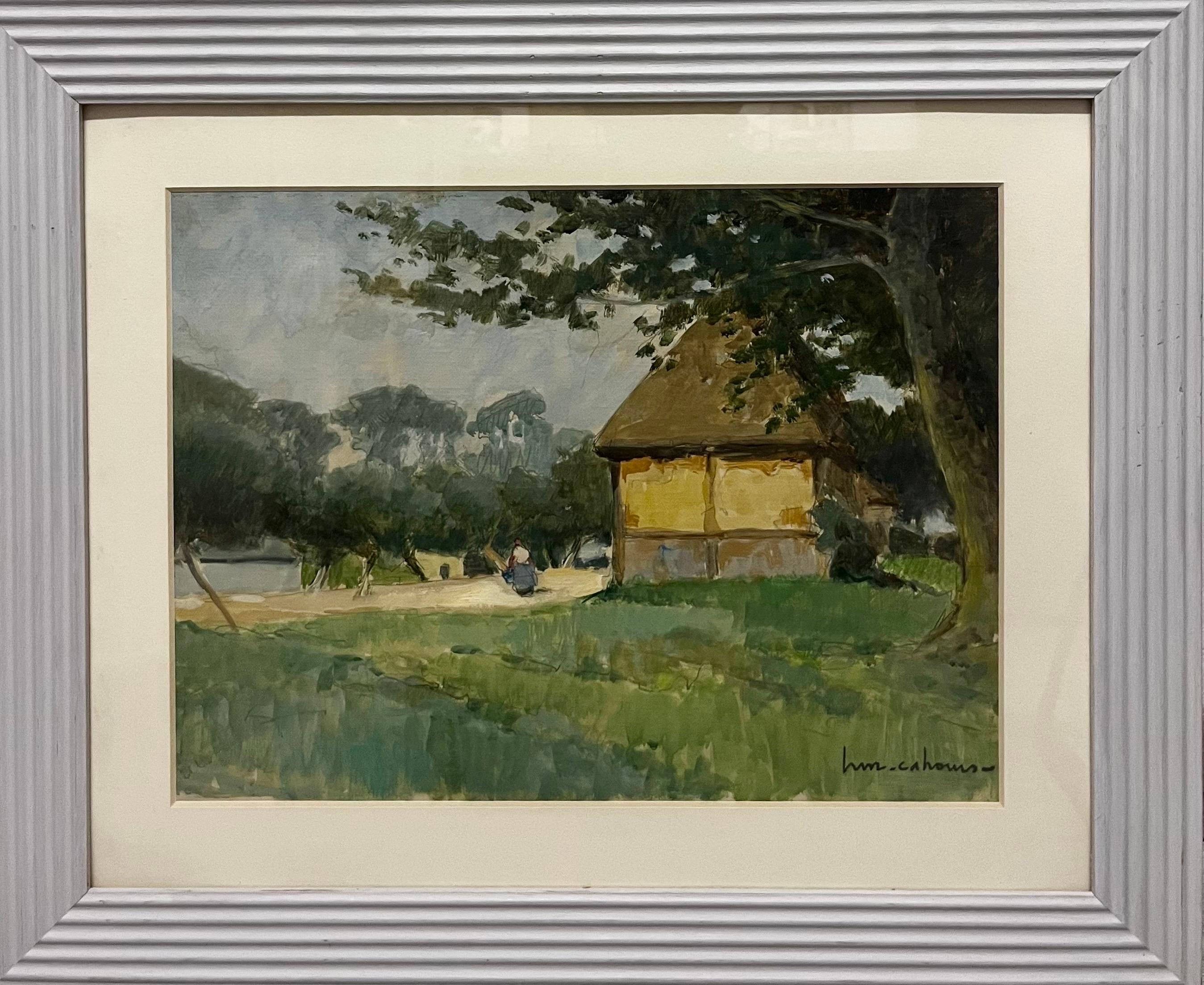 Landscape Painting Henry Maurice CAHOURS - "Ferme cauchaise   Tempera  cm . 44 x 32  1930