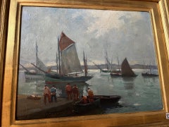French Post Impressionist Breton school Oil Painting of Harbour, Douarnenez