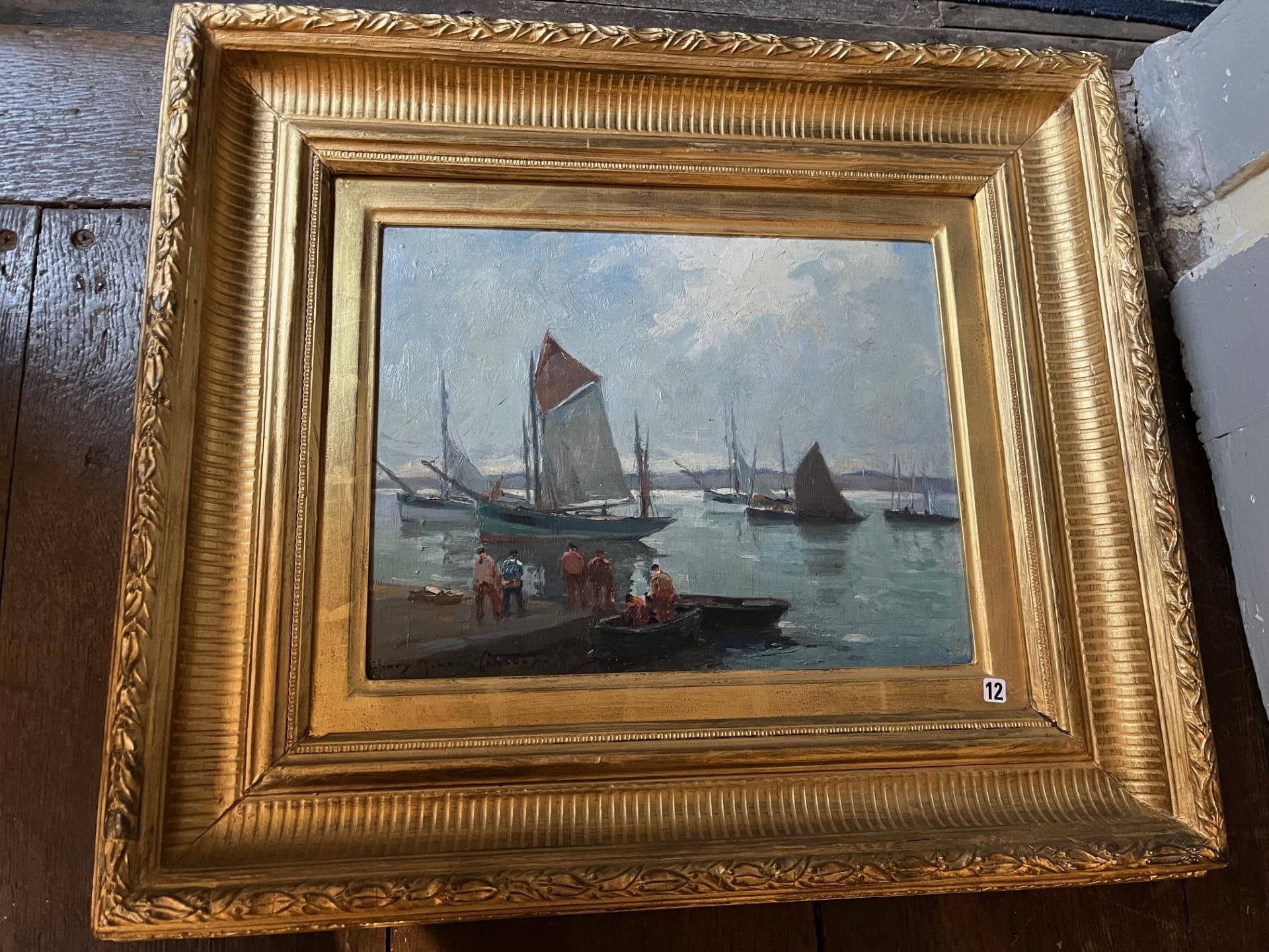 Quadro ad olio di scuola bretone francese post impressionista raffigurante il porto di Douarnenez - Painting Postimpressionismo di Henry Maurice CAHOURS