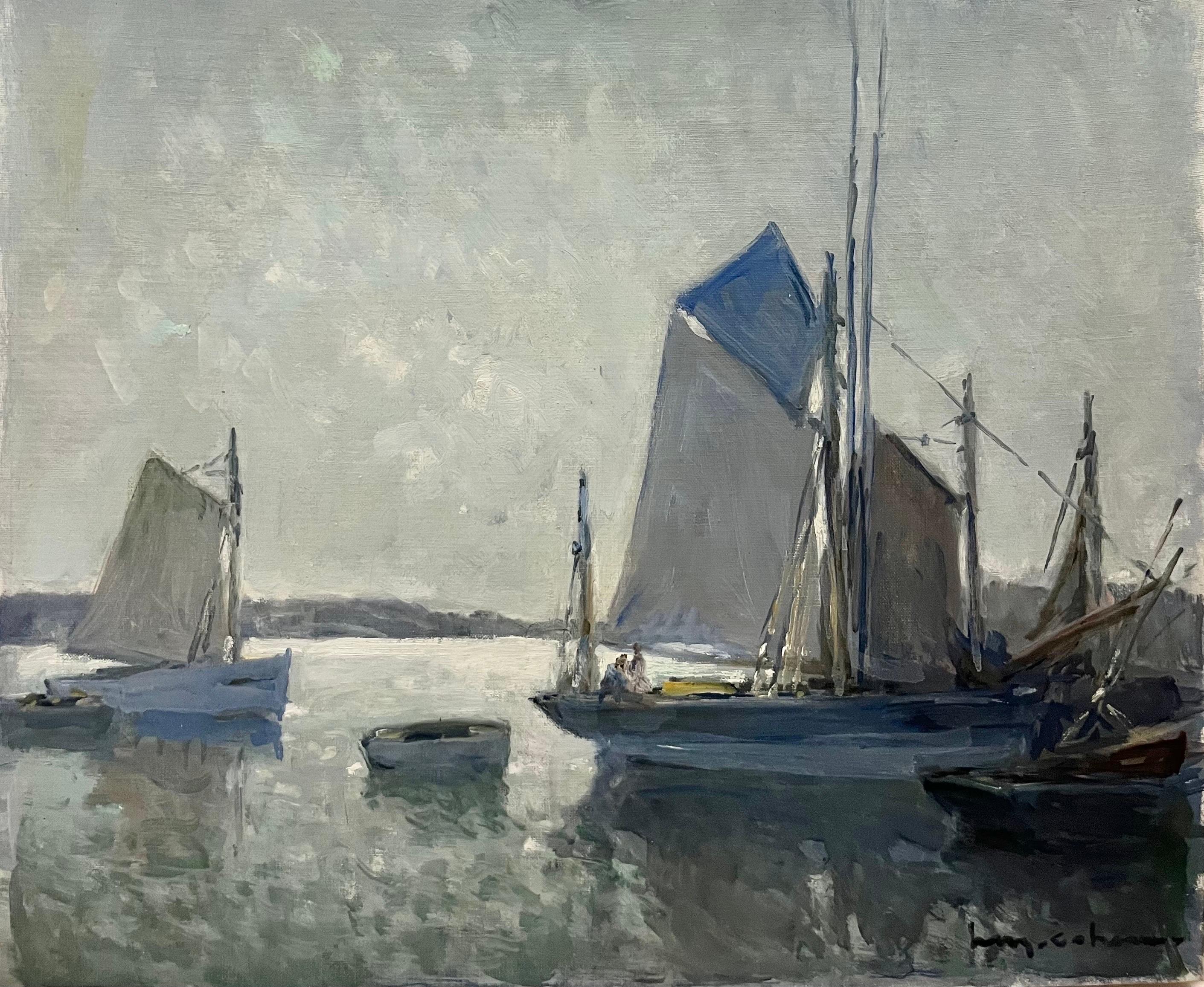 « Sailboats, Brittany », France, huile de 65 x 54 cm  1930 - Painting de Henry Maurice CAHOURS