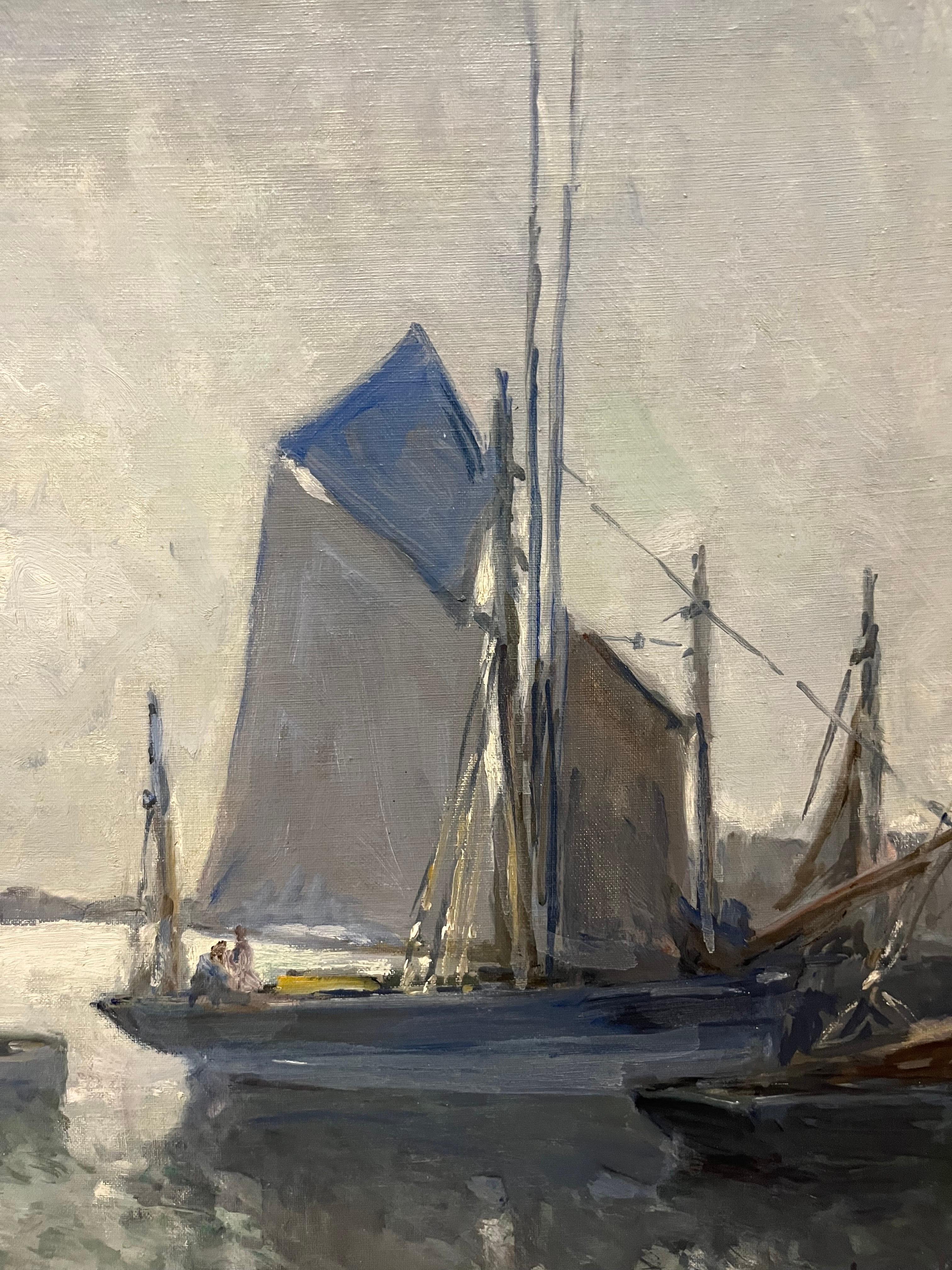 „Segelboote, Bretagne“, Frankreich, Ölgemälde, 65 x 54 cm  1930  (Impressionismus), Painting, von Henry Maurice CAHOURS