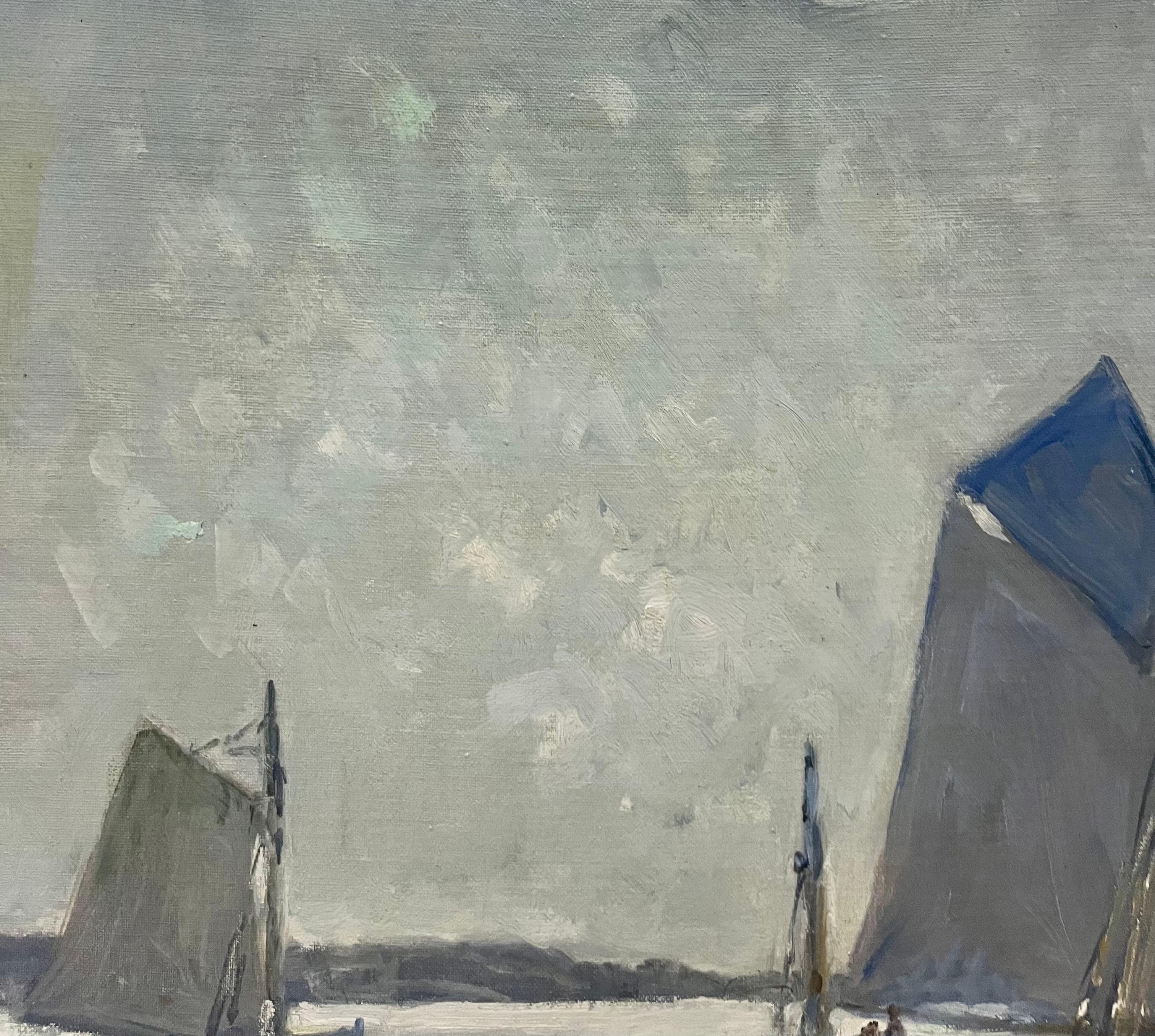 „Segelboote, Bretagne“, Frankreich, Ölgemälde, 65 x 54 cm  1930  im Angebot 1
