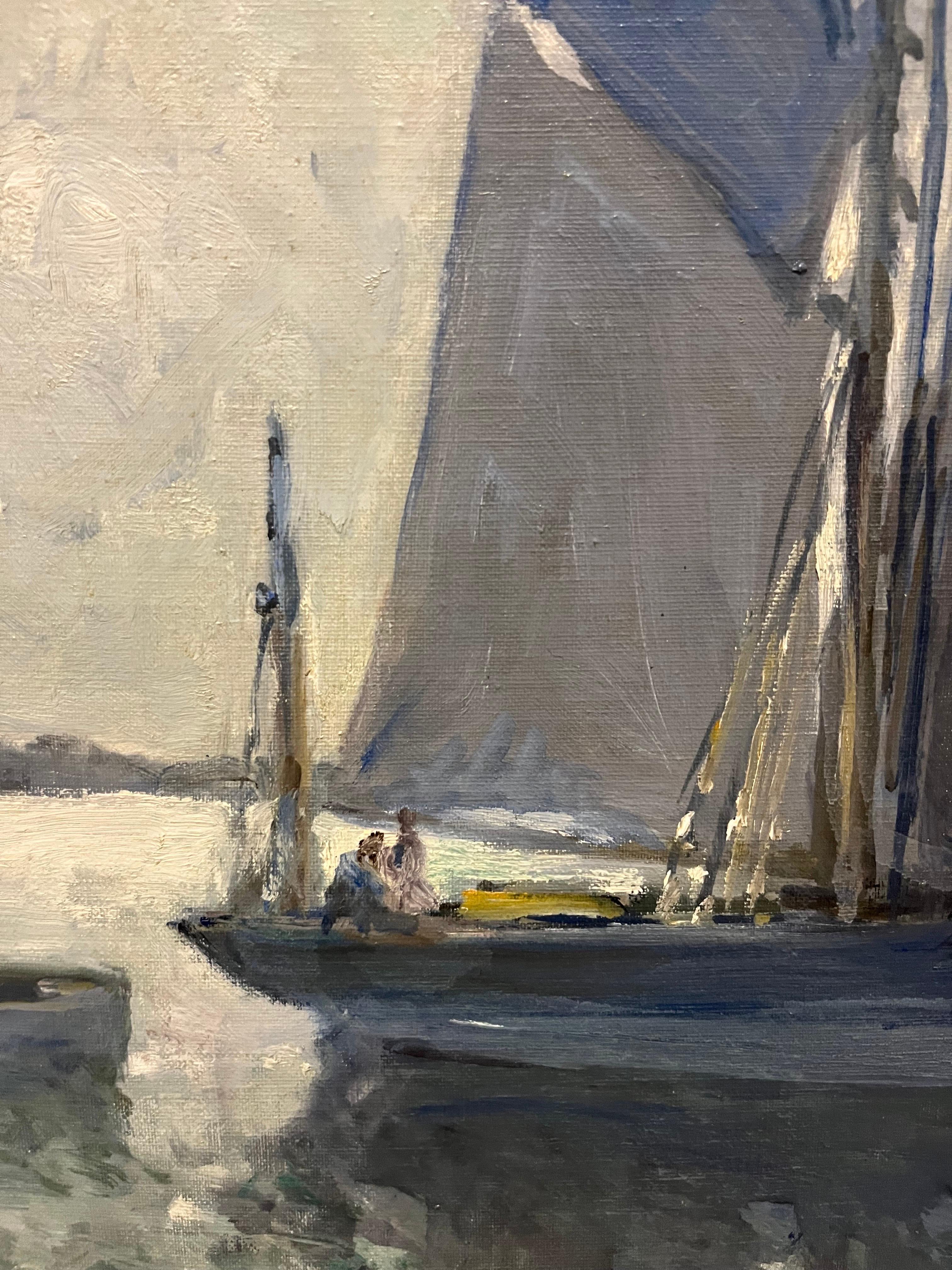 Sailboats, Ocean, France , grey, blue, azure,landscape France
Henry Maurice CAHOURS (Paris, 1889 –  Vence, 1974)

He was born in Paris but spent his childhood and adolescence in Amiens, where he attended the Academy of Fine Arts. He moved to Paris,