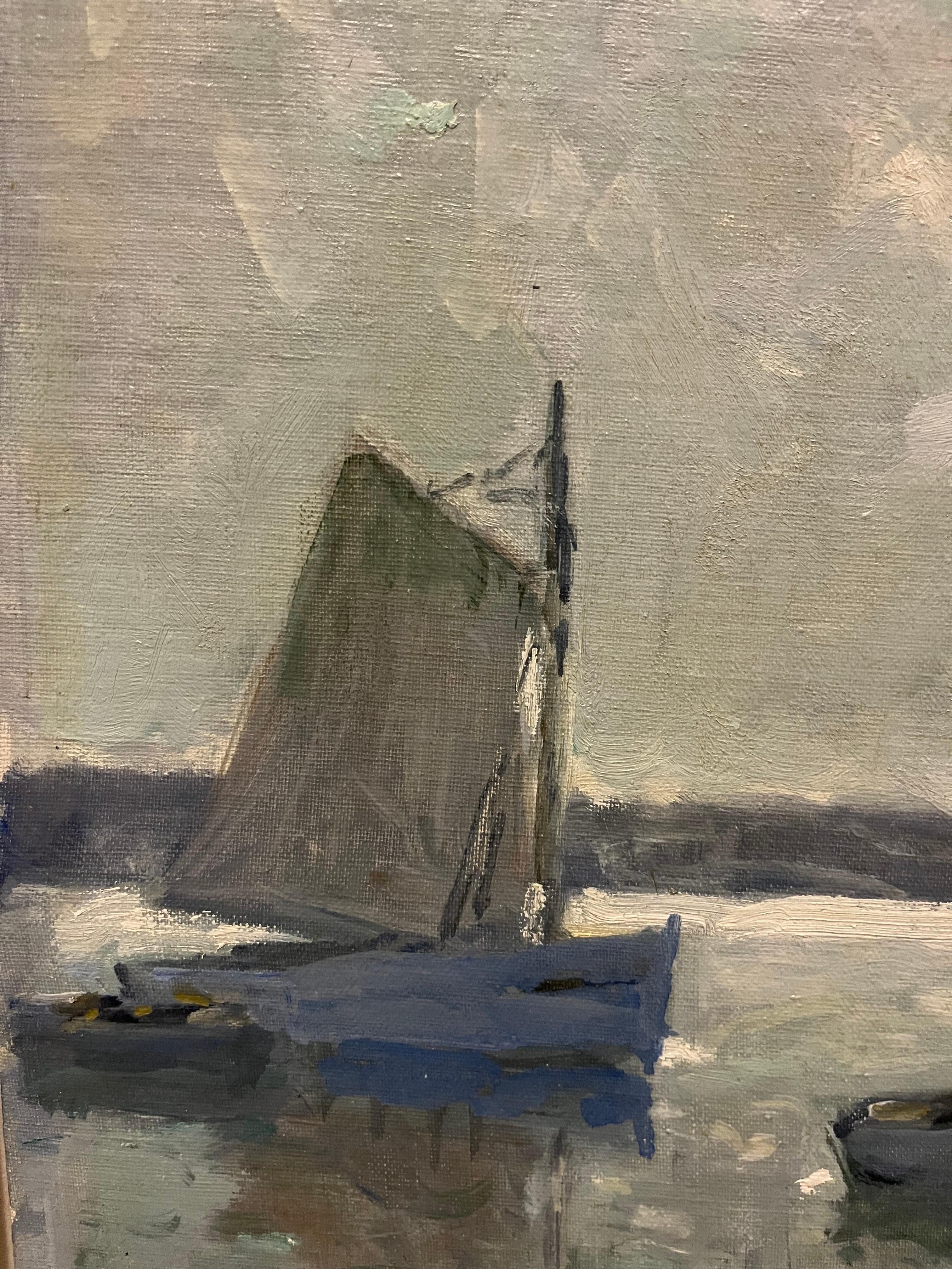 „Segelboote, Bretagne“, Frankreich, Ölgemälde, 65 x 54 cm  1930  im Angebot 3