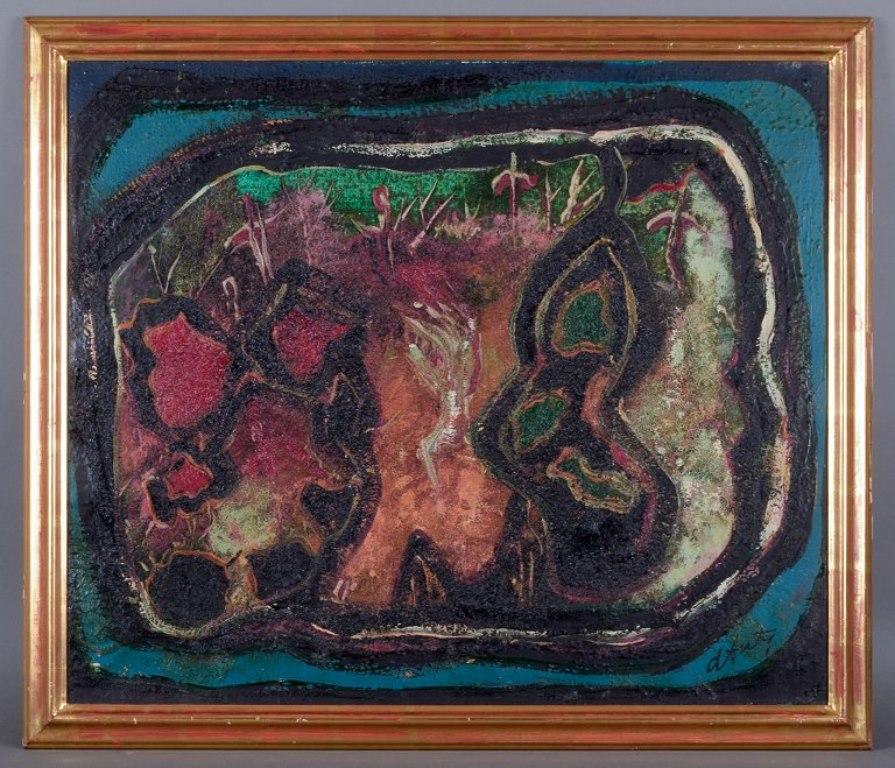 Henry Maurice D'Anty (1910-1998), French artist.
Oil on canvas.
Abstract composition. Art Informel style.
Approximately from the 1970s.
Signed D'anty.
In perfect condition.
Dimensions: 72.5 cm x 61.5 cm.
Total dimensions: 79.0 cm x 68.0 cm.