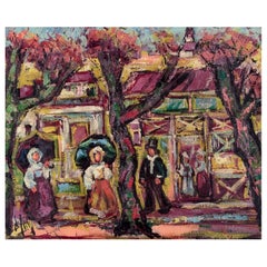 Henry Maurice D'Anty. Öl auf Leinwand. Cityscape mit Figuren