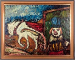 Henry Maurice D'Anty. Oil on canvas. clown and horse-drawn carriage.
