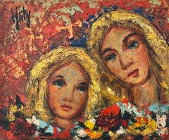 Young women oil on canvas painting