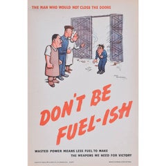 H. M. Bateman  Don’t be Fuel-ish (The man who...) Original Vintage Poster WW2