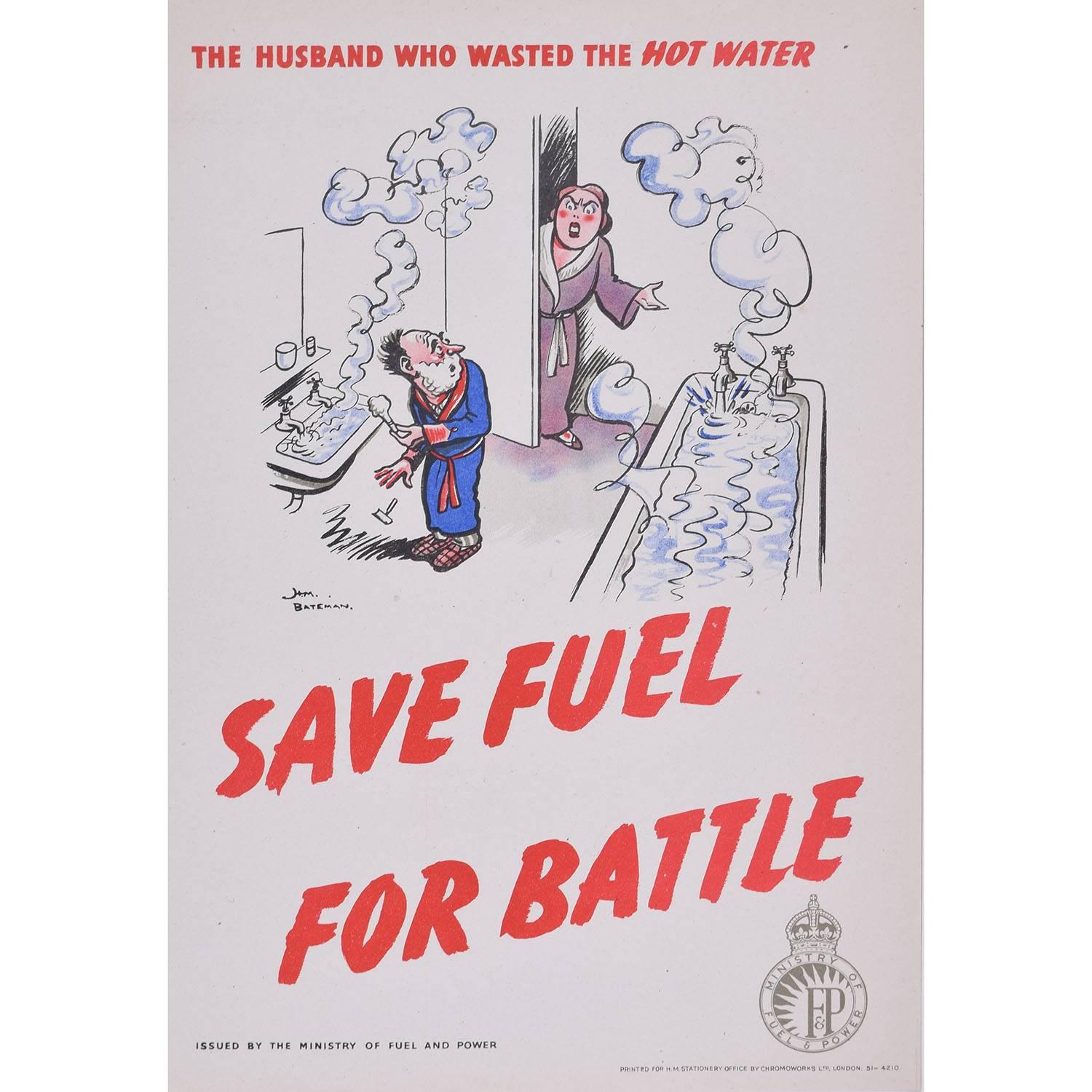 Henry Mayo Bateman Print – Save Fuel for Battle, Originales Vintage-Poster von HM Bateman, Home Front, HM Bateman, WW2