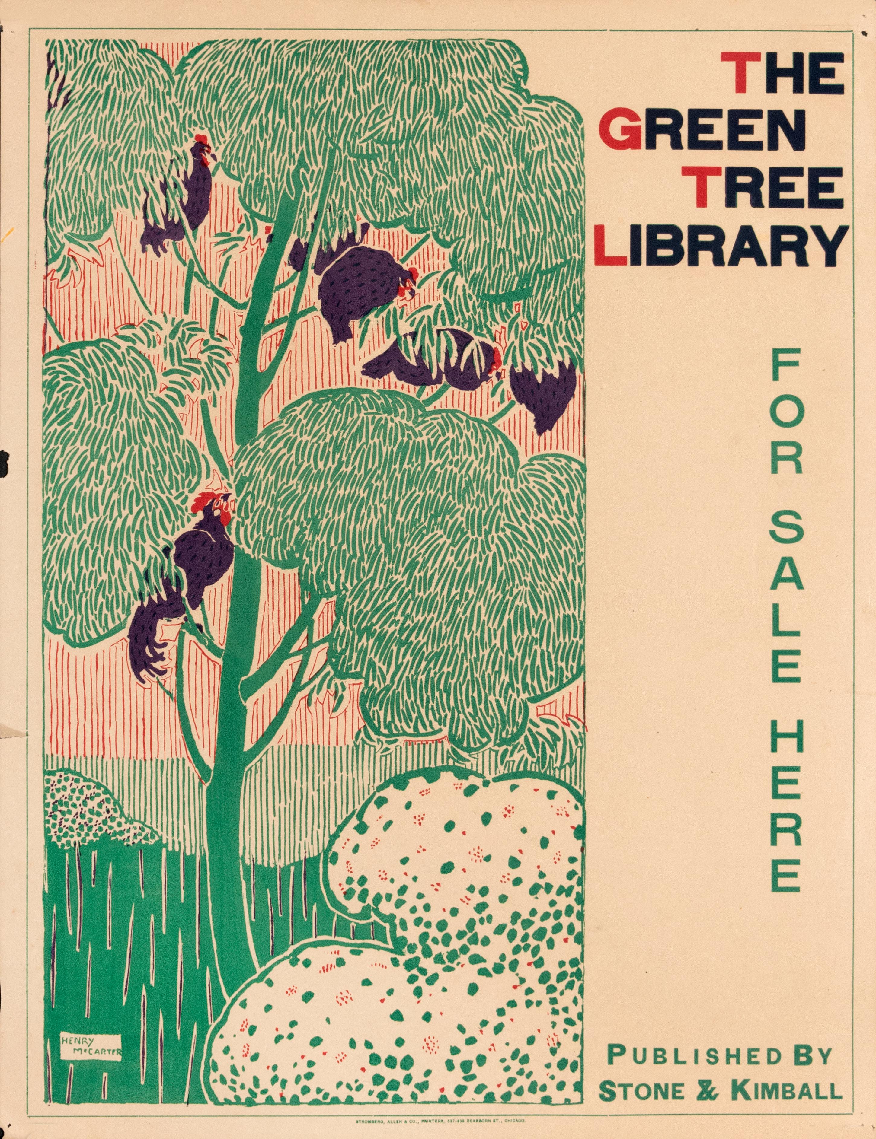 Henry McCarter Animal Print - "The Green Tree Library" Antique Early American Poster for Book Publisher