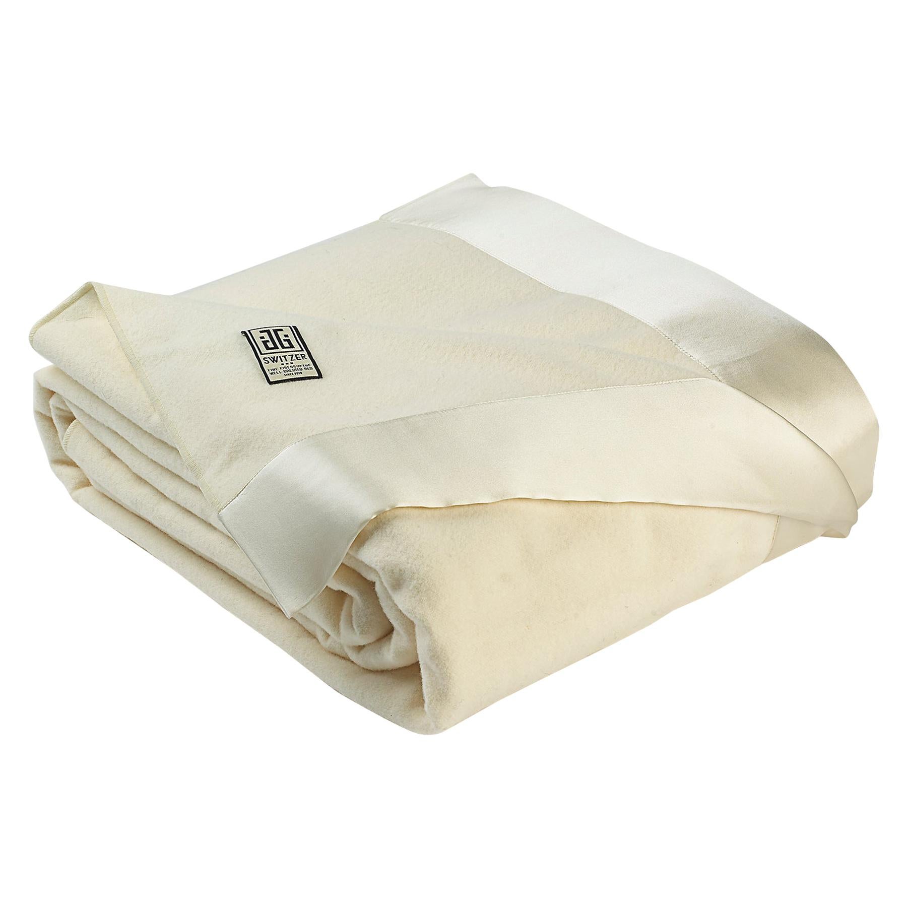 Henry Merino White King-Size Blanket with Silk Border by JG Switzer For Sale