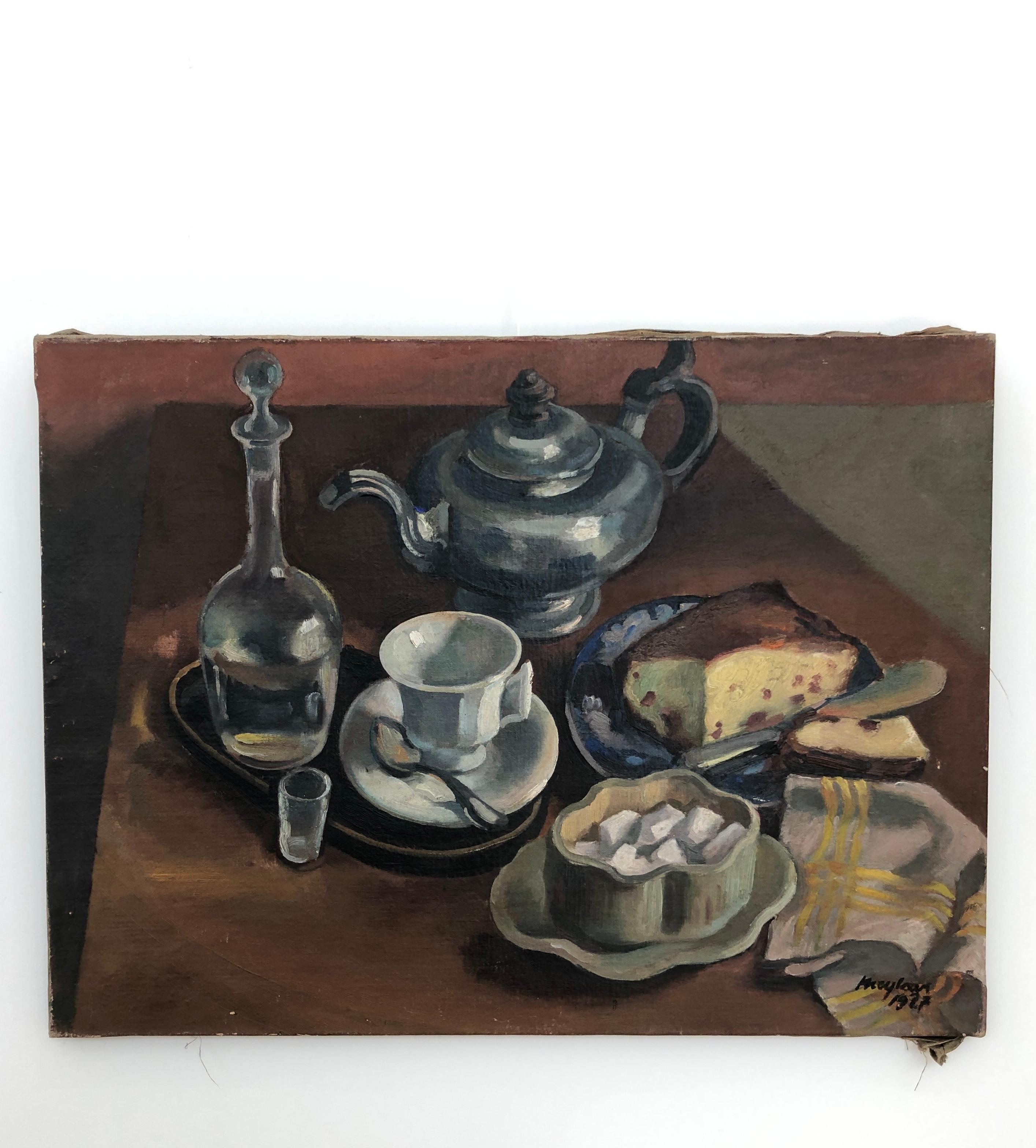 Still life with tea - Painting by Henry Meylan