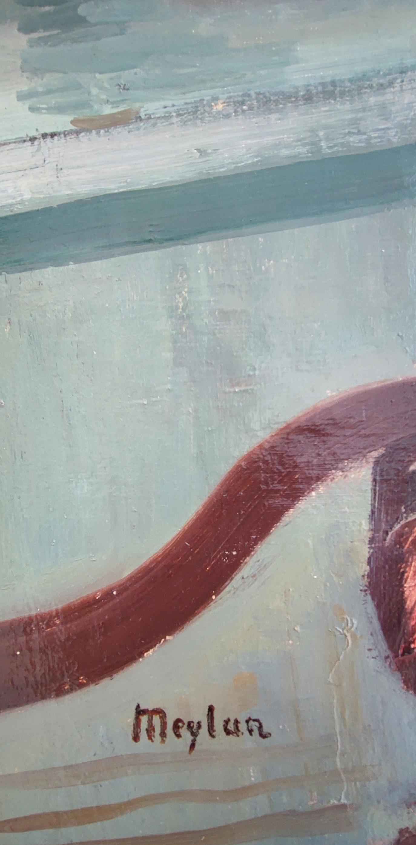 Giovane donna che legge - Figurative Painting Marrone di Henry Meylan