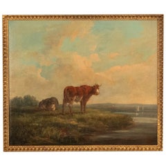 19thC Oil Painting Pastoral Luminist Romantic Highland Cows Paris Ex-Christie's