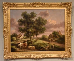 Antique Oil painting by Henry Milbourne "Drive on Country Lane"