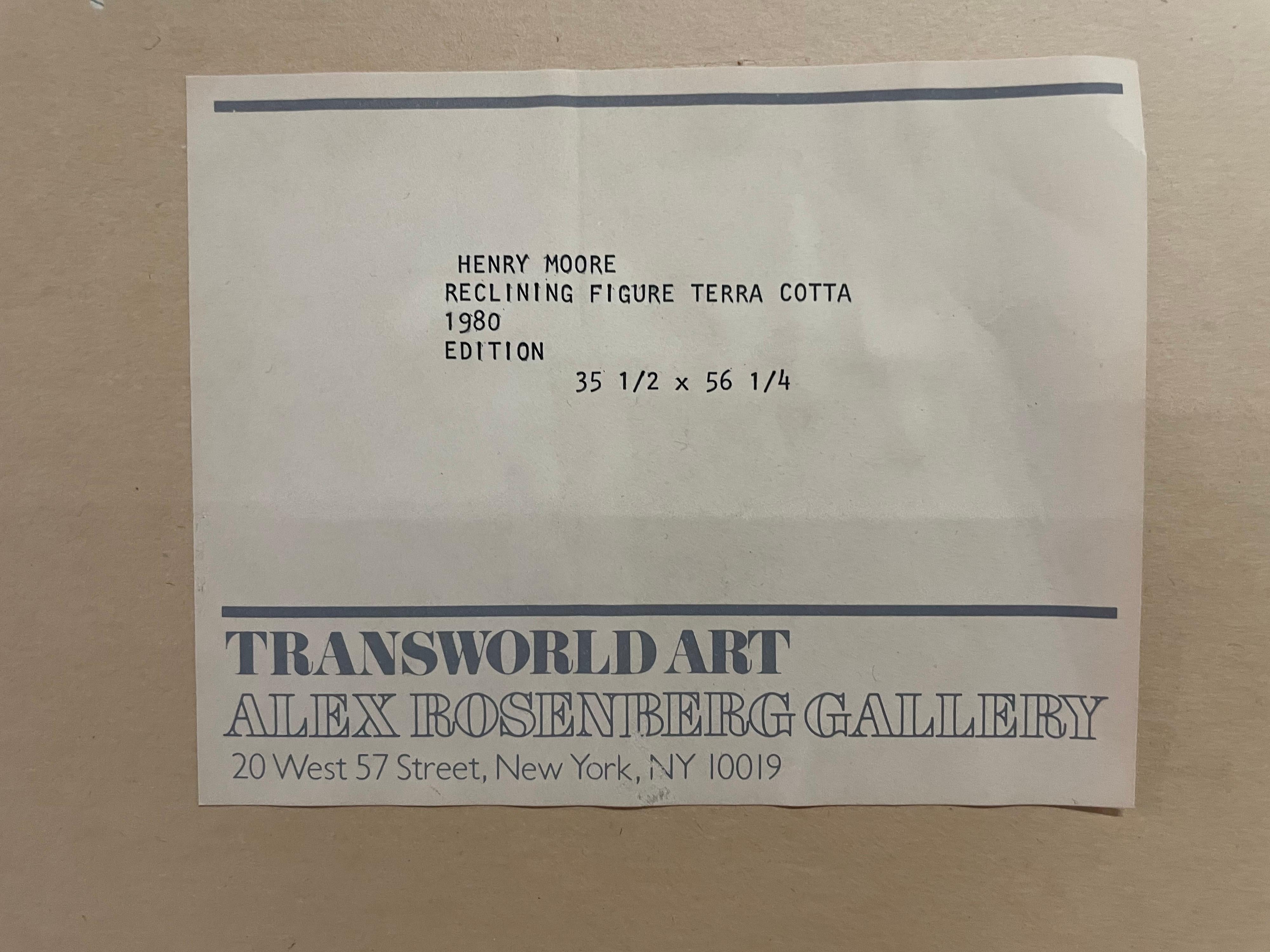 Acrylic Henry Moore 1980 Aquatint Etching, Reclining Figure Terra Cotta