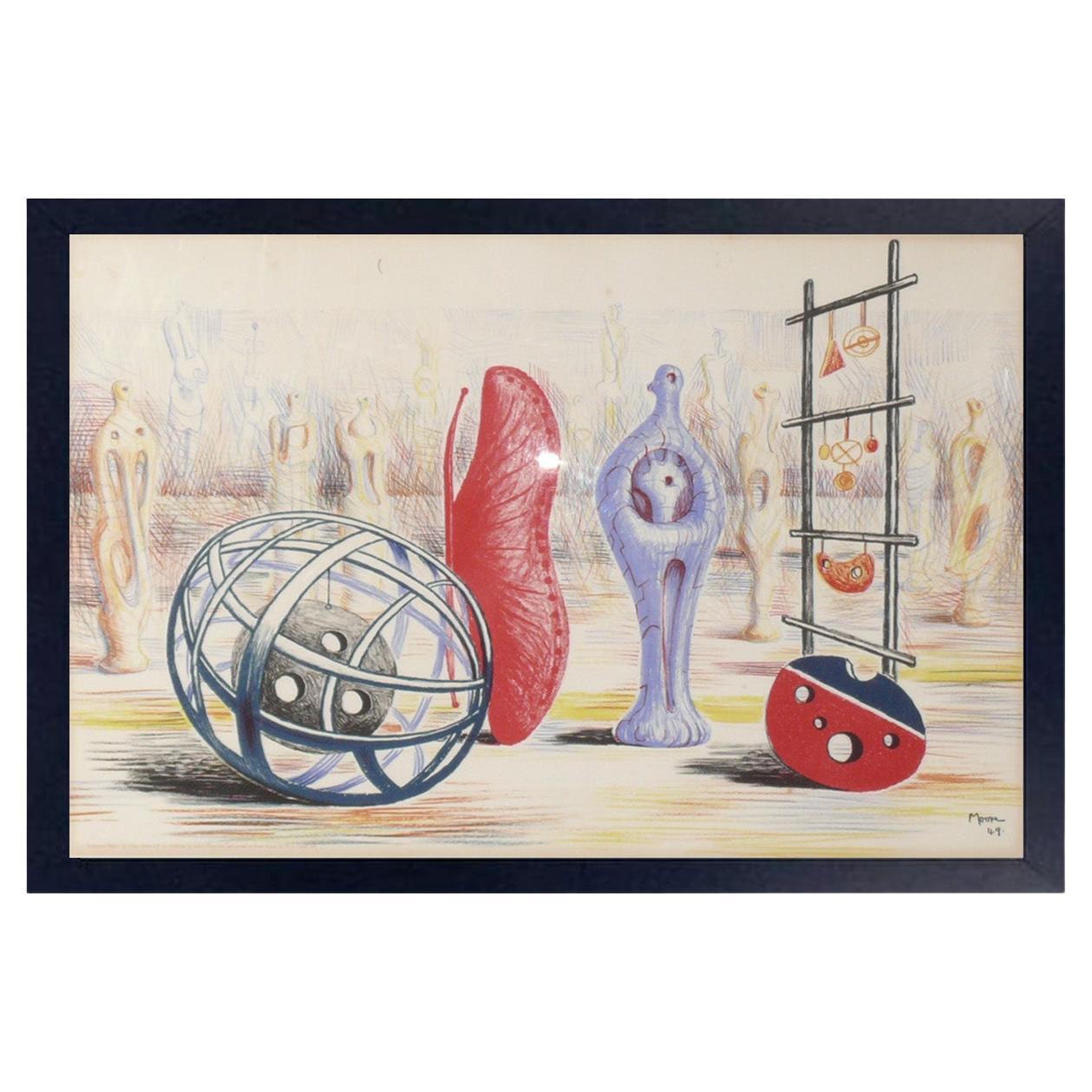 Henry Moore Abstract Lithograph : Sculptural Objects Professionally Framed