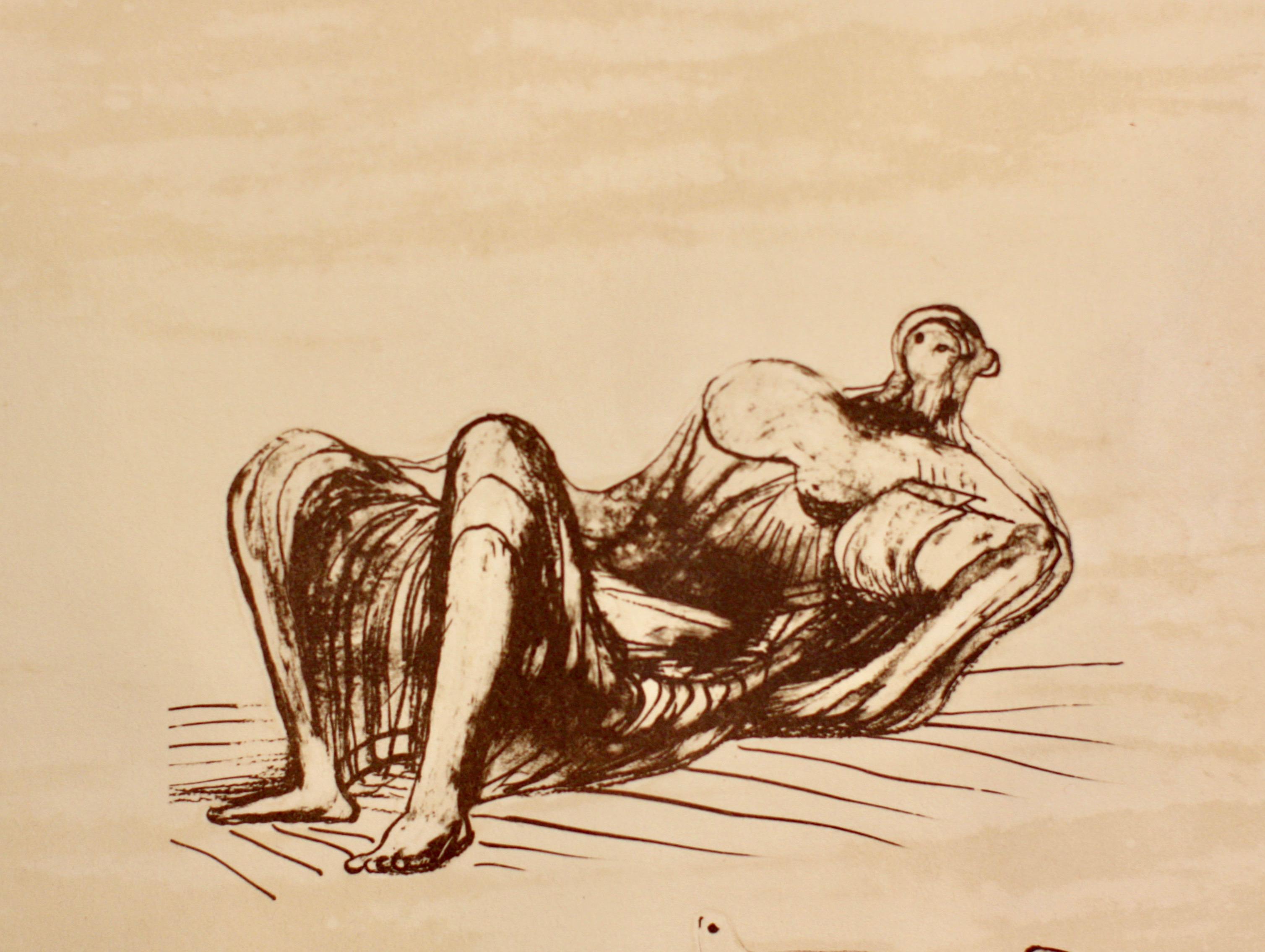 Henry Moore, anglais, 1898-1986, « Huit idées sculpturales, fille écrivant » Bon état - En vente à West Palm Beach, FL