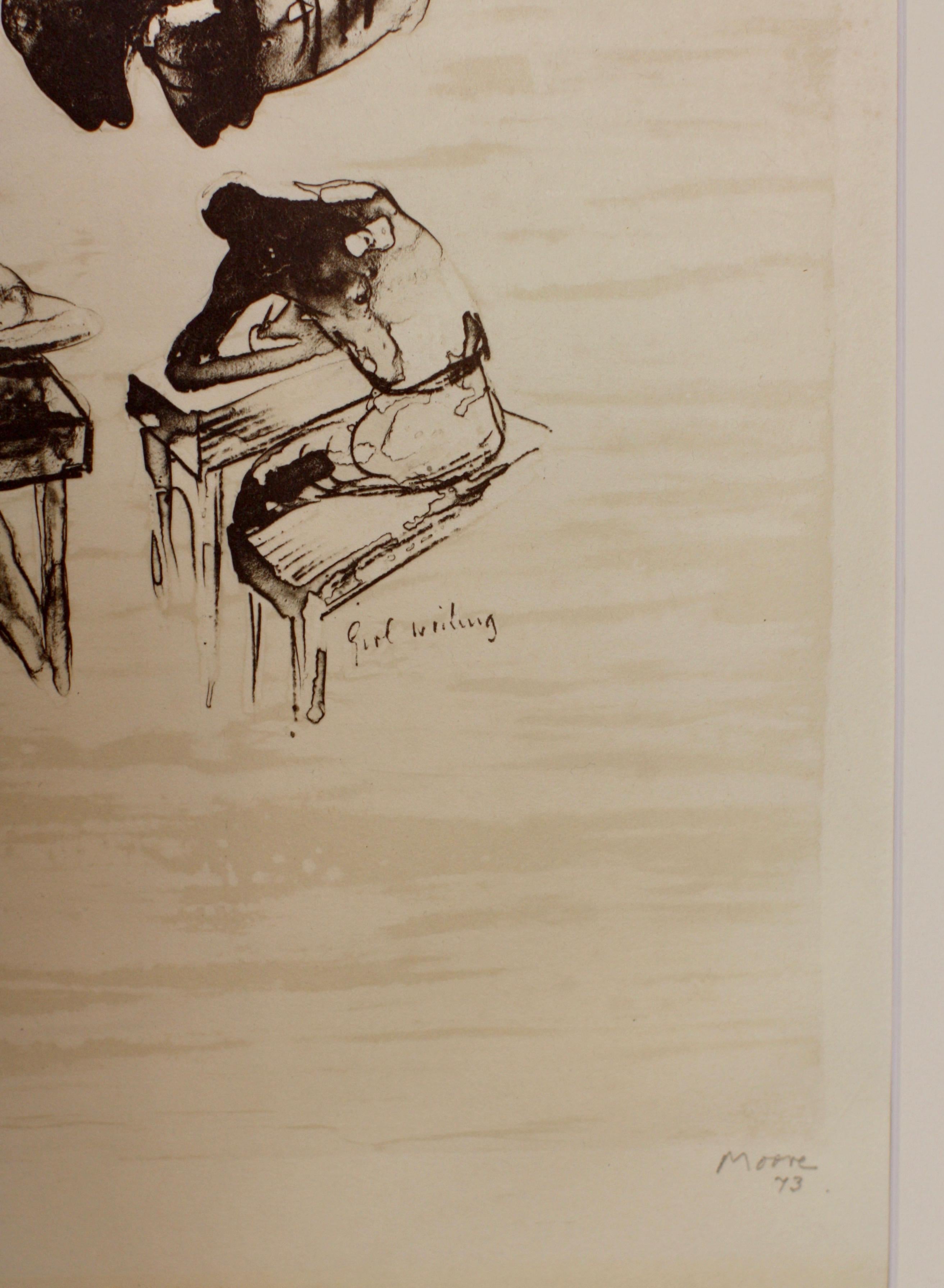 Henry Moore, Englisch, 1898-1986, „Eight Sculptural Ideas, Girl Writing“ (Papier) im Angebot