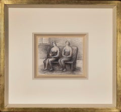 Two seated women in an interior by Henry Moore - Work on paper